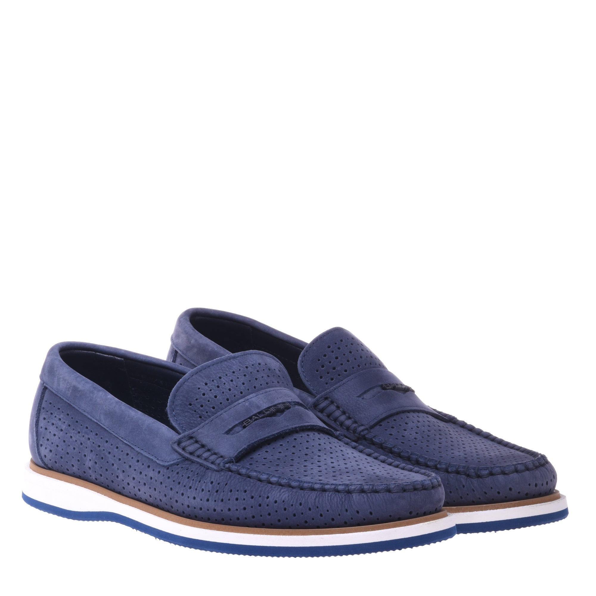 Loafer in denim perforated nubuck