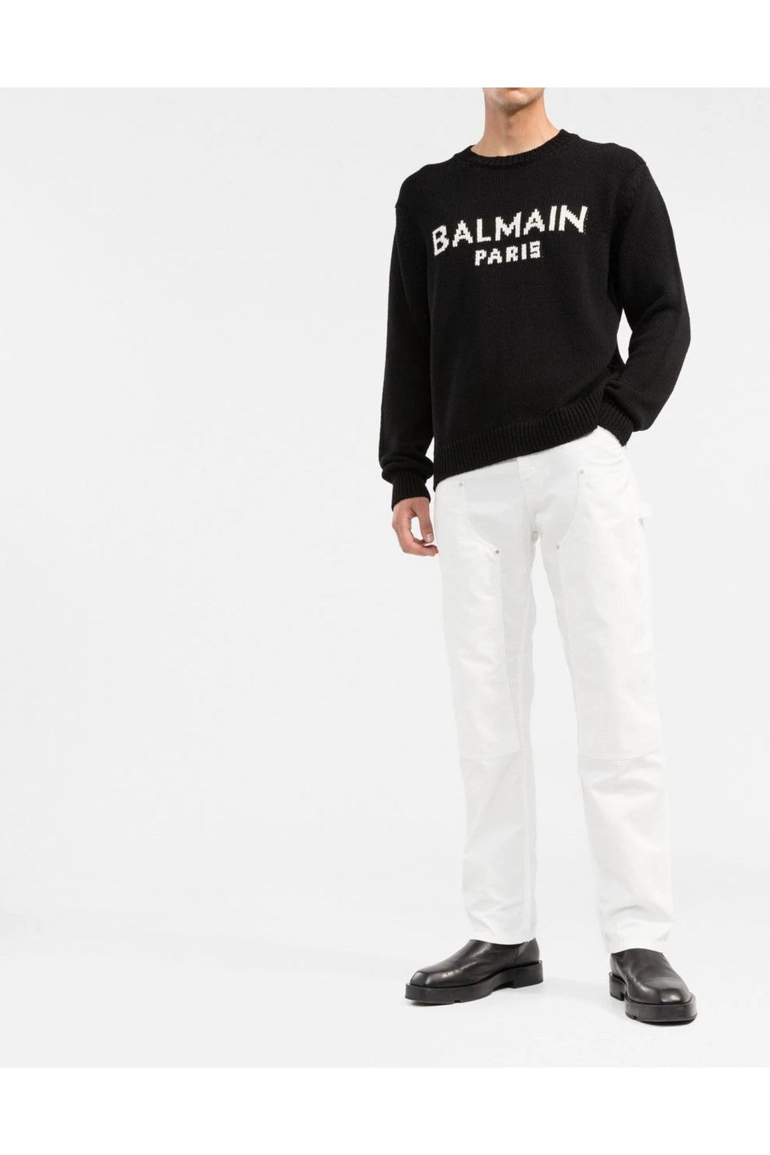 Balmain-OUTLET-SALE-Logo Intarsia Merino Wool Sweater-ARCHIVIST