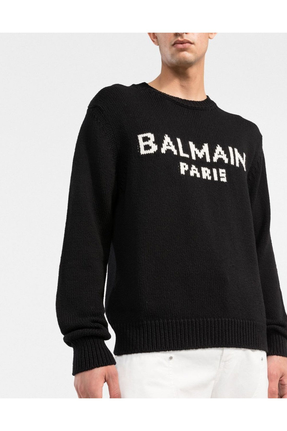 Balmain-OUTLET-SALE-Logo Intarsia Merino Wool Sweater-ARCHIVIST