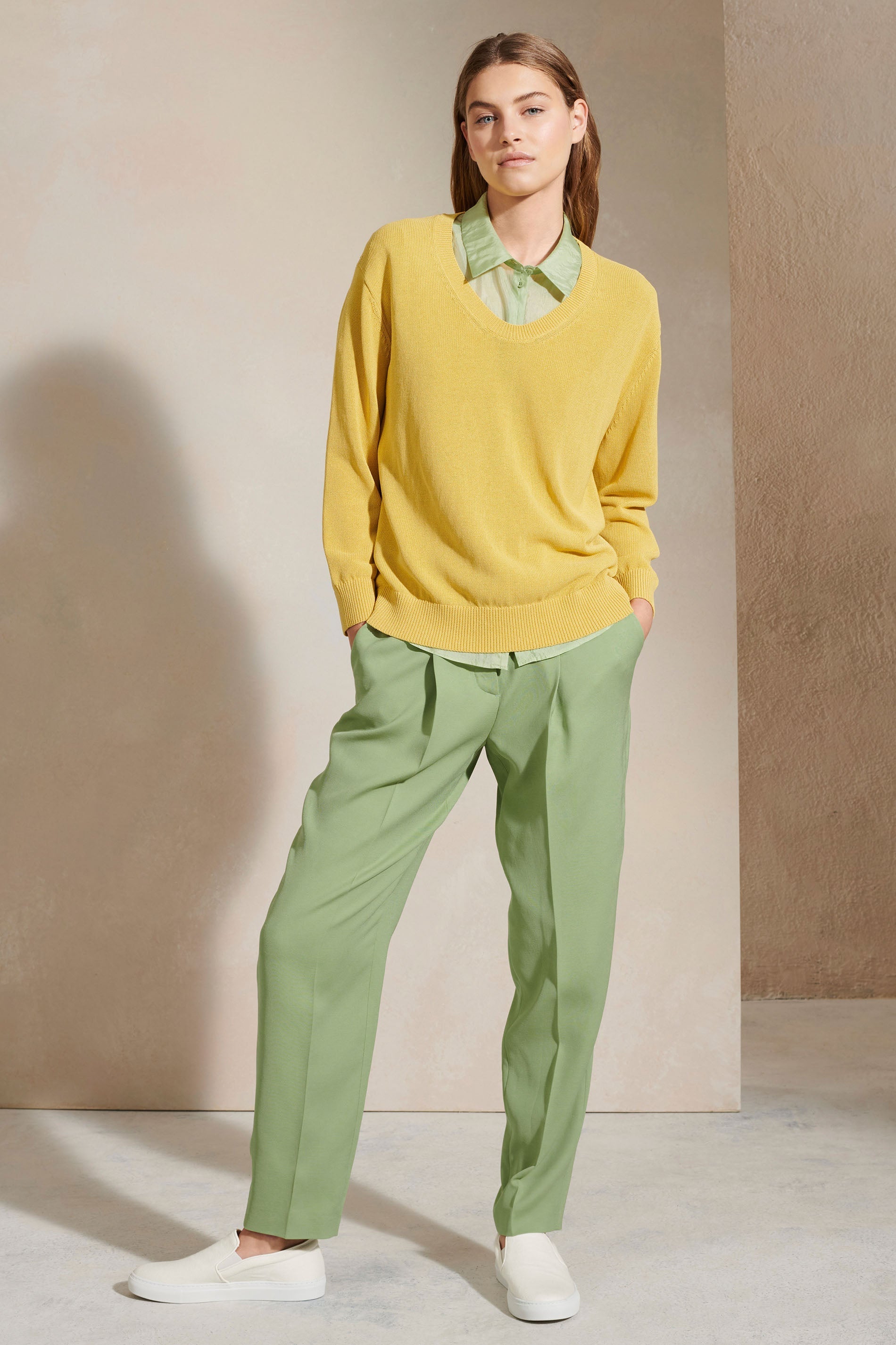 LUISA CERANO-OUTLET-SALE-Long-Pullover aus Baumwoll-Mix-Strick-34-sun yellow-by-ARCHIVIST