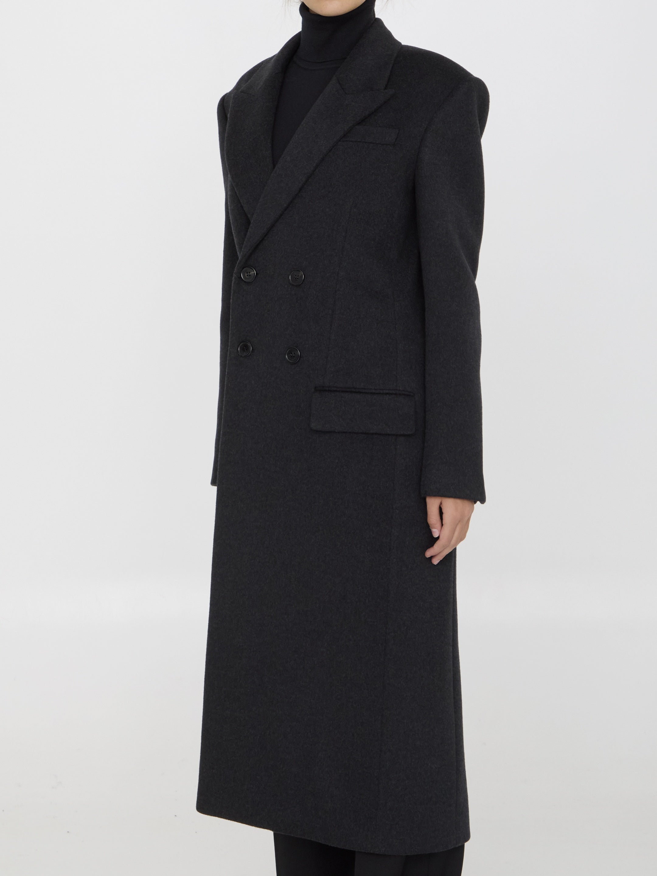 SAINT LAURENT-OUTLET-SALE-Long coat in cashmere and wool-ARCHIVIST