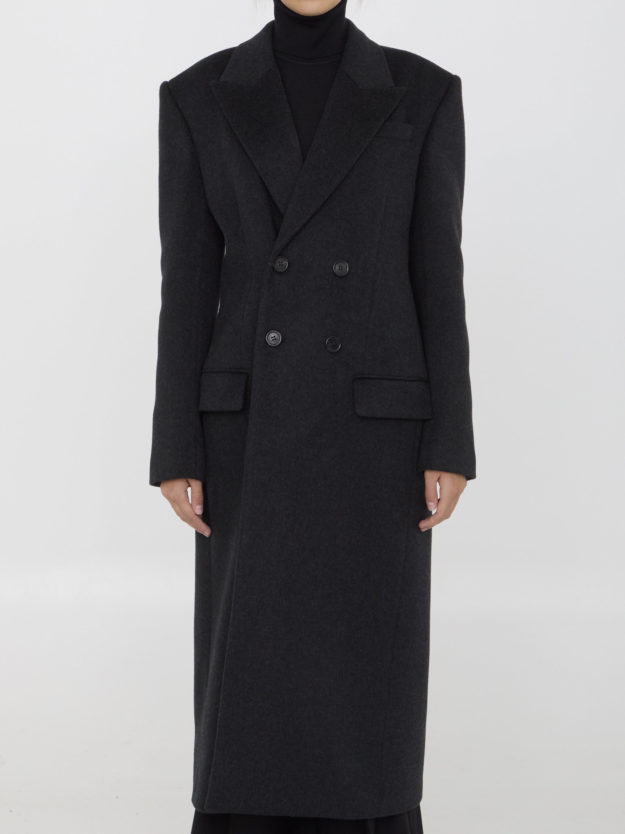 SAINT LAURENT-OUTLET-SALE-Long coat in cashmere and wool-ARCHIVIST