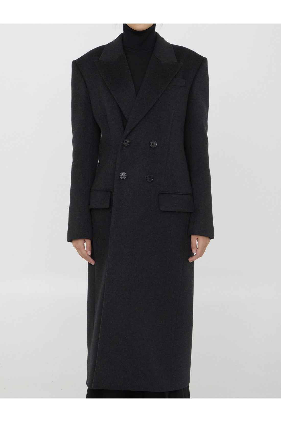 Saint Laurent-OUTLET-SALE-Long coat in cashmere and wool-ARCHIVIST