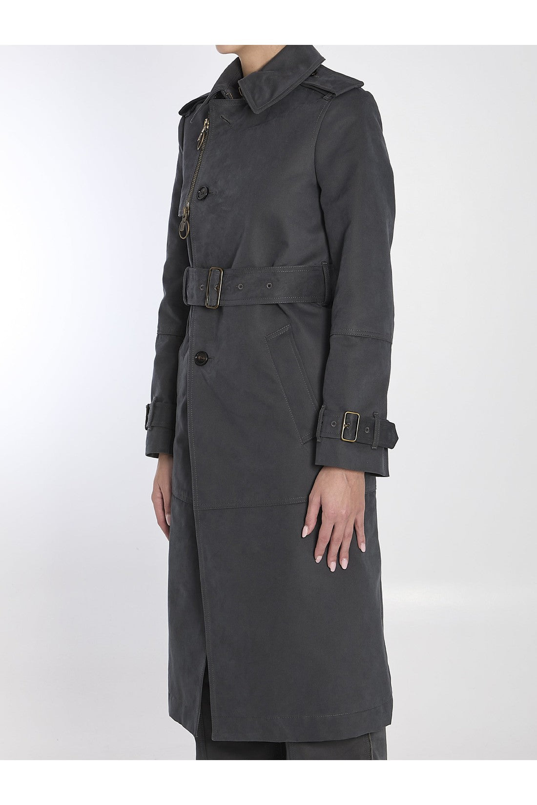 BURBERRY-OUTLET-SALE-Long trench coat in cotton and nylon-ARCHIVIST