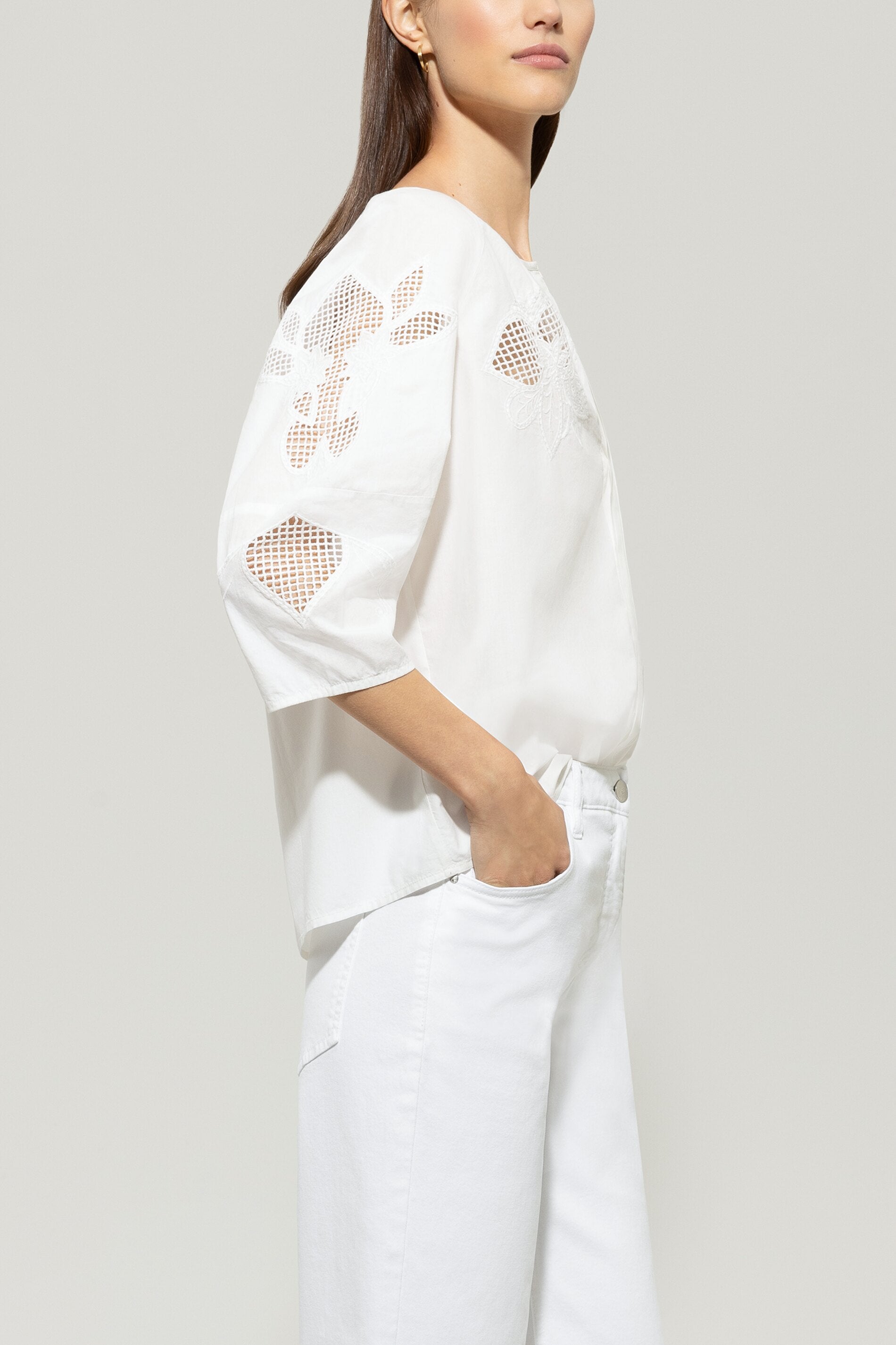 Tunika-Bluse mit Stickerei