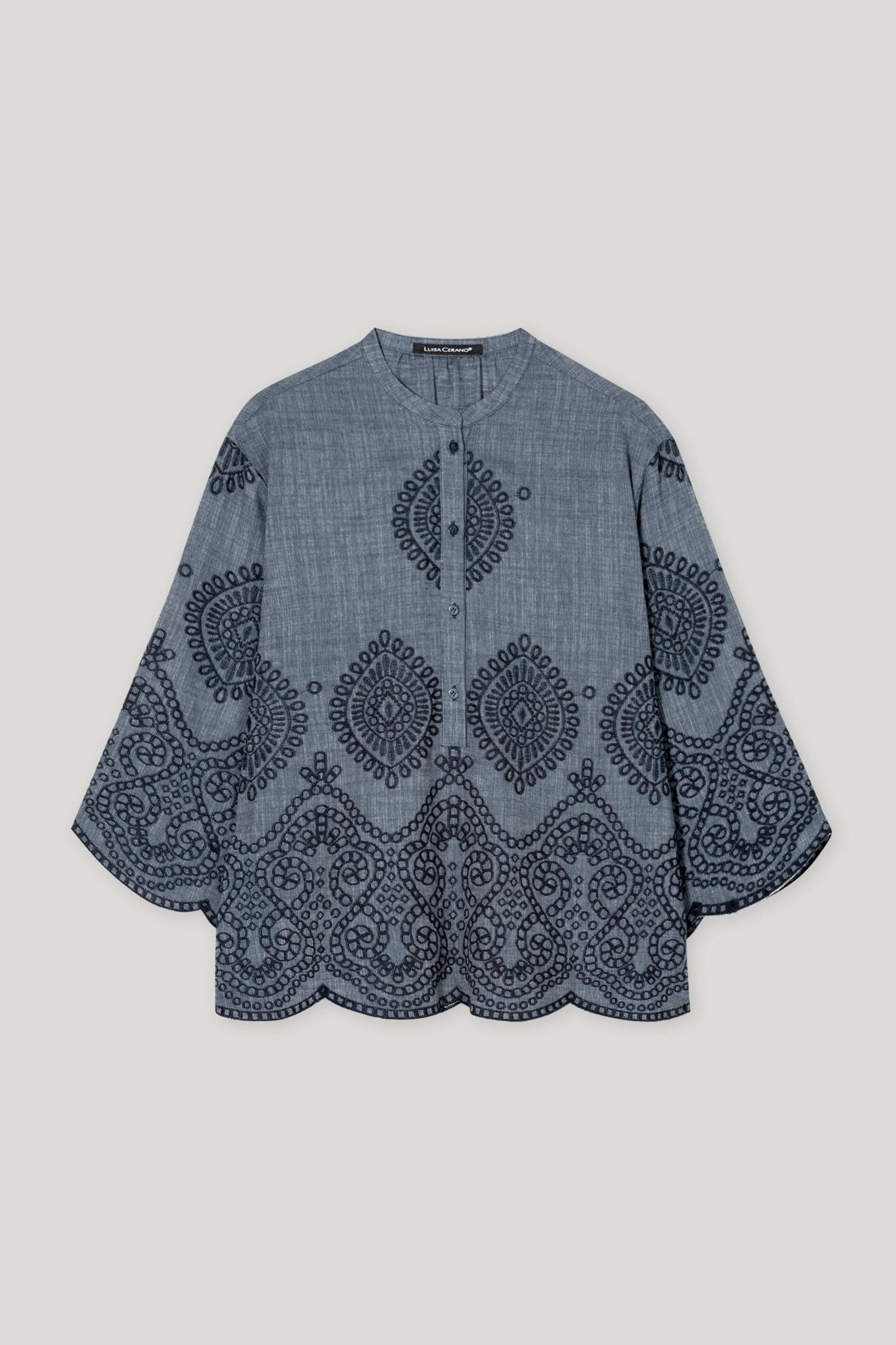 Luisa Cerano-Denimtunika mit Lochstickerei-Hemden & Blusen-Black-Deal-Outlet-by-ARCHIVIST