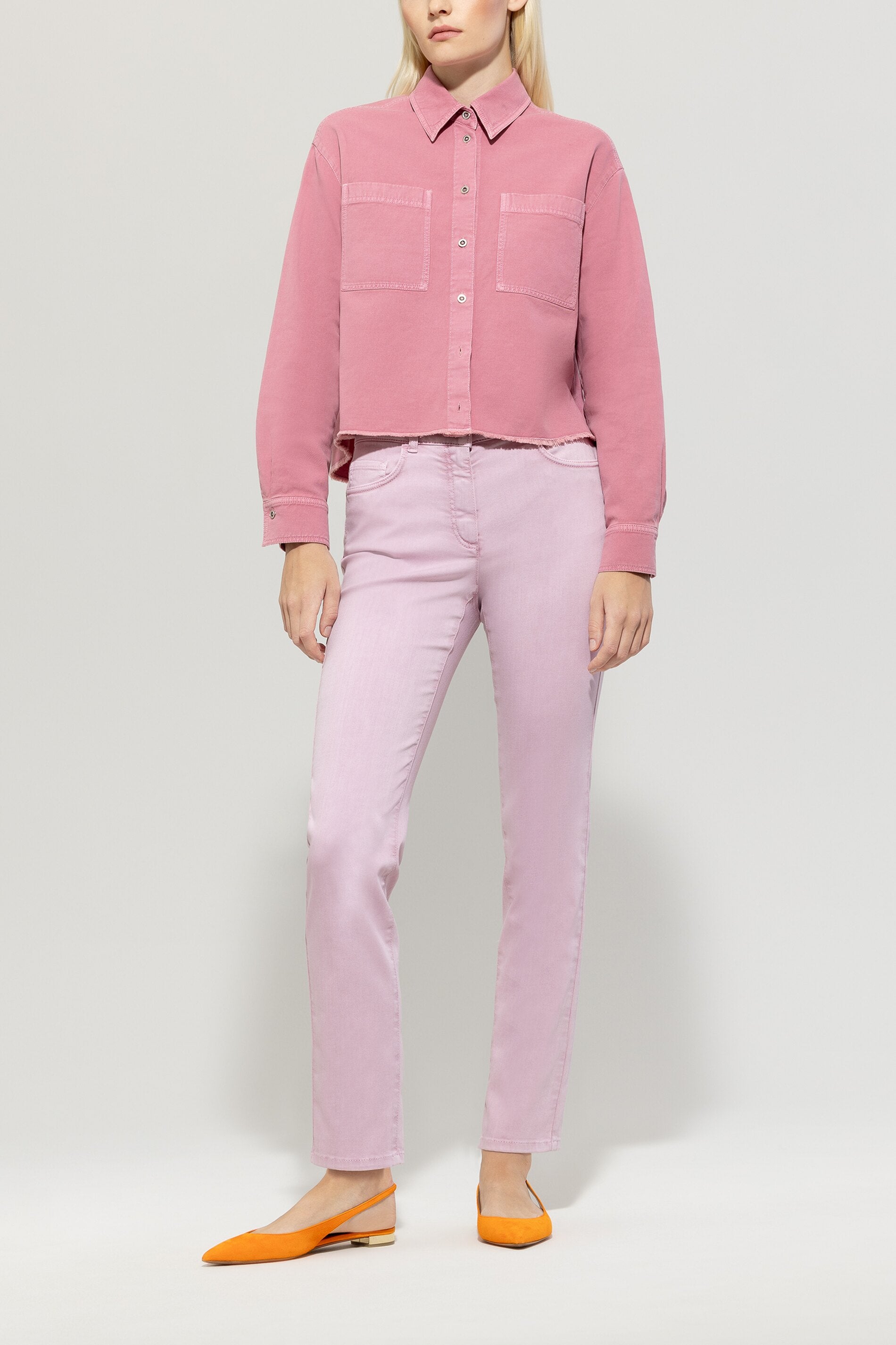 Denim-Bluse aus Leinen-Mix