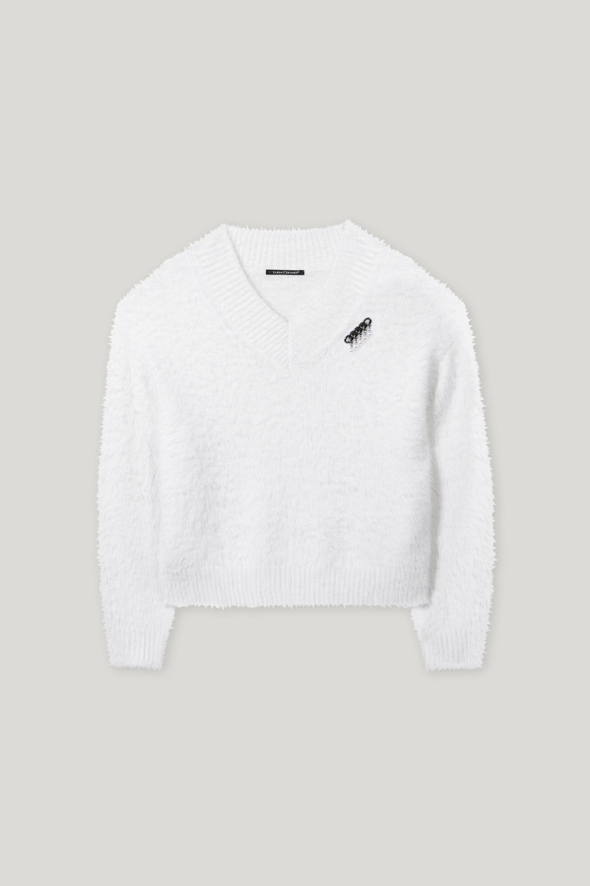 V-Neck-Pullover in Fell-Optik