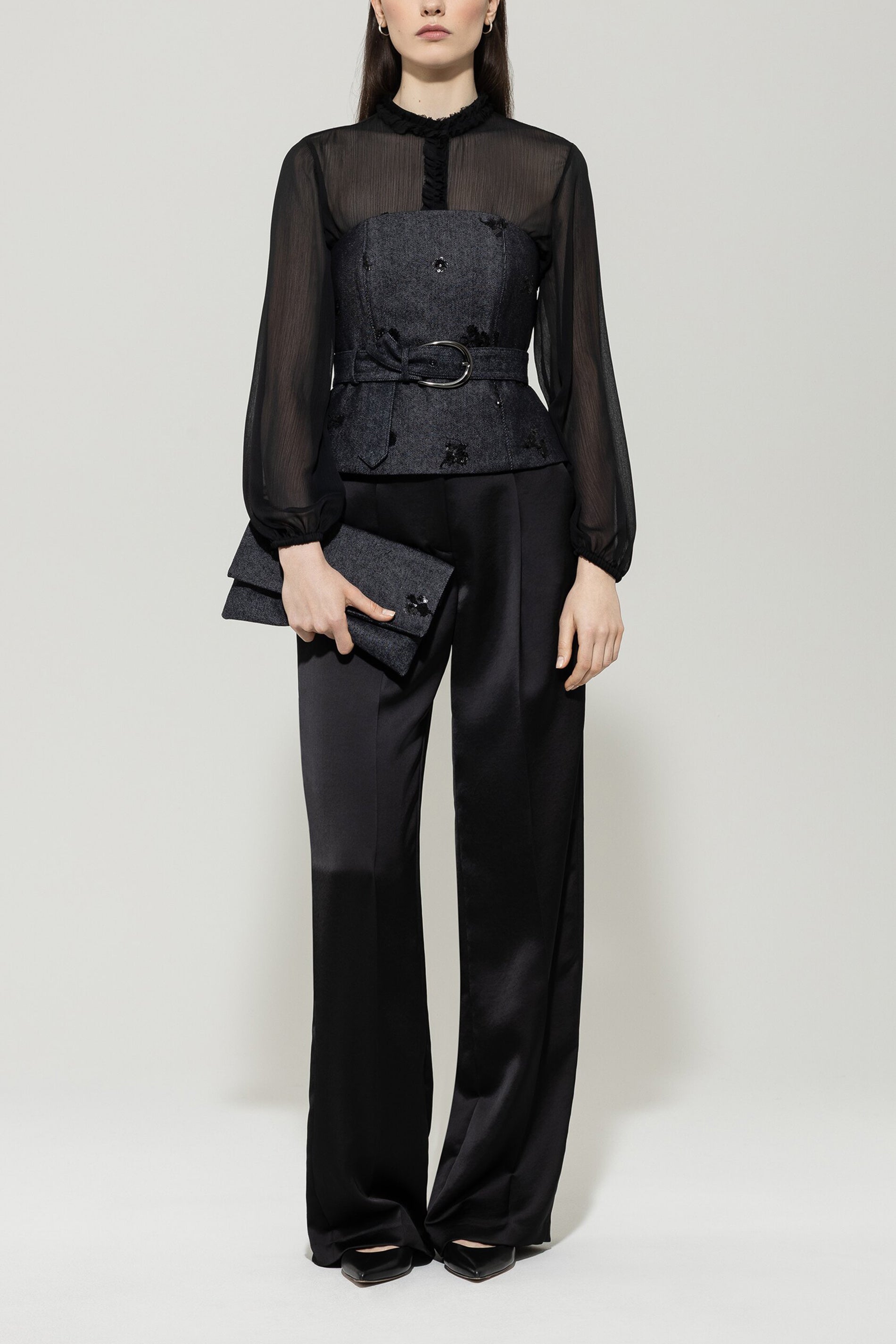 Pailletten-Denim-Corsage