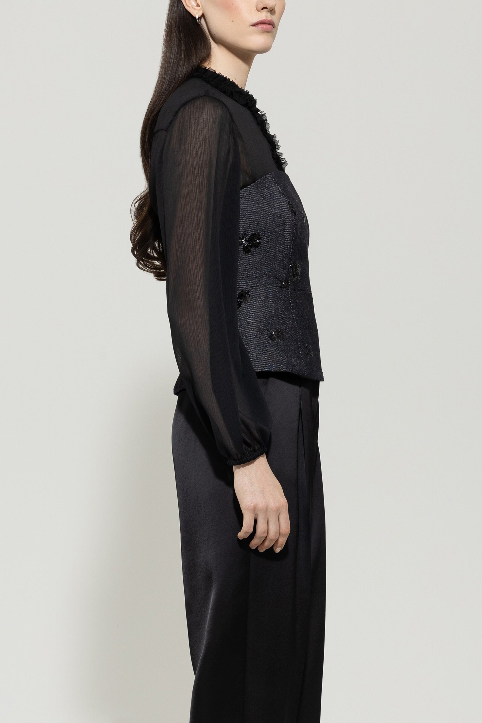 Pailletten-Denim-Corsage