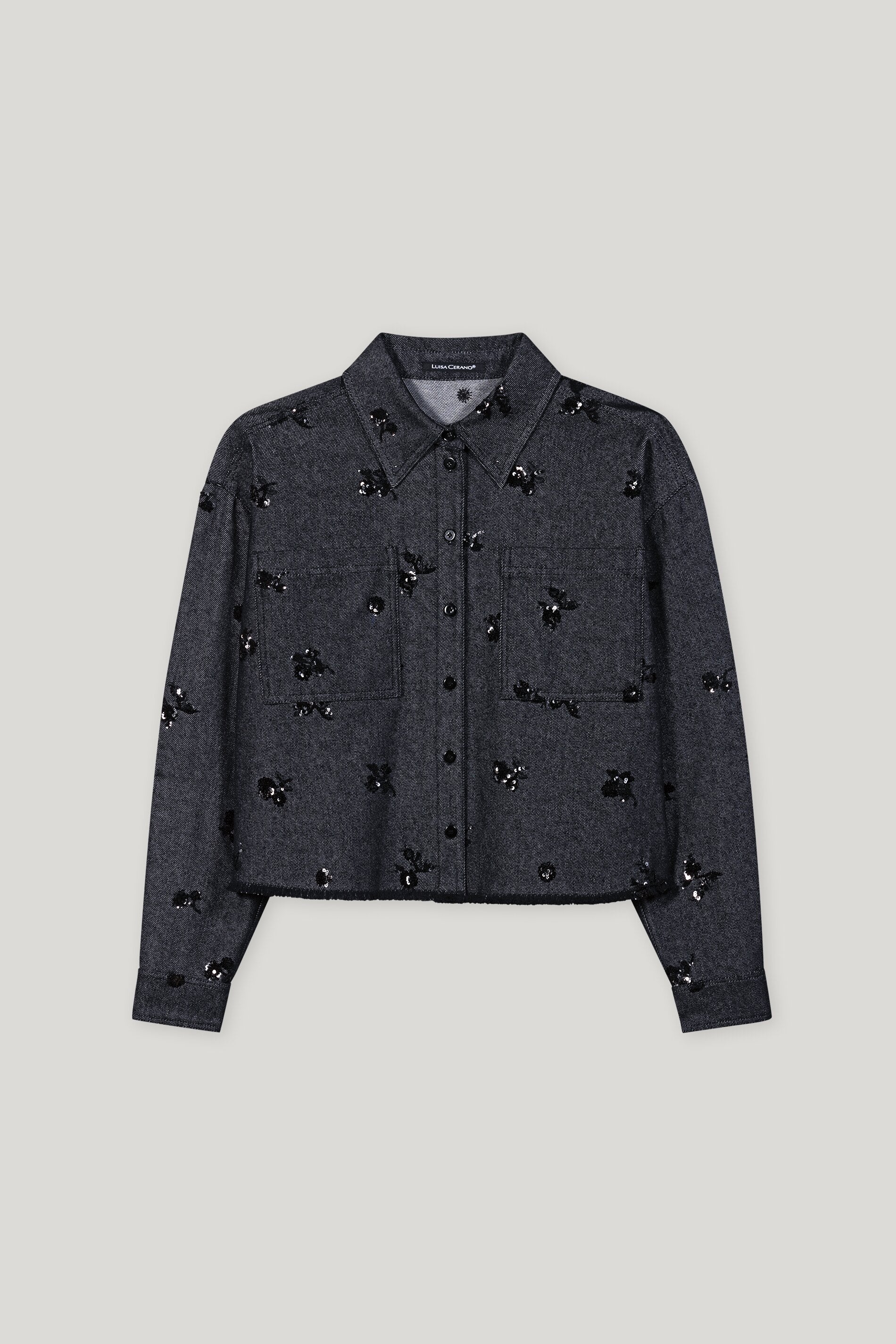 Pailletten-Denim-Hemd