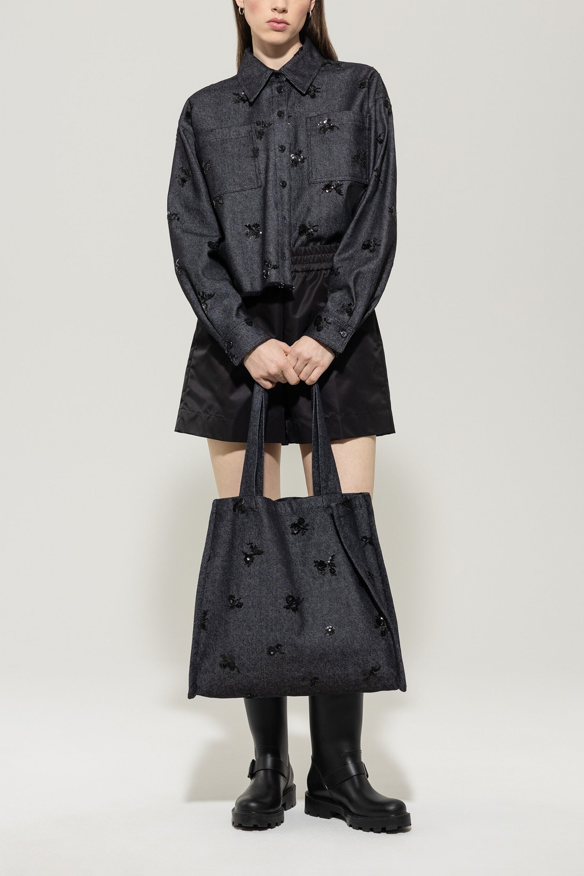 Pailletten-Denim-Hemd
