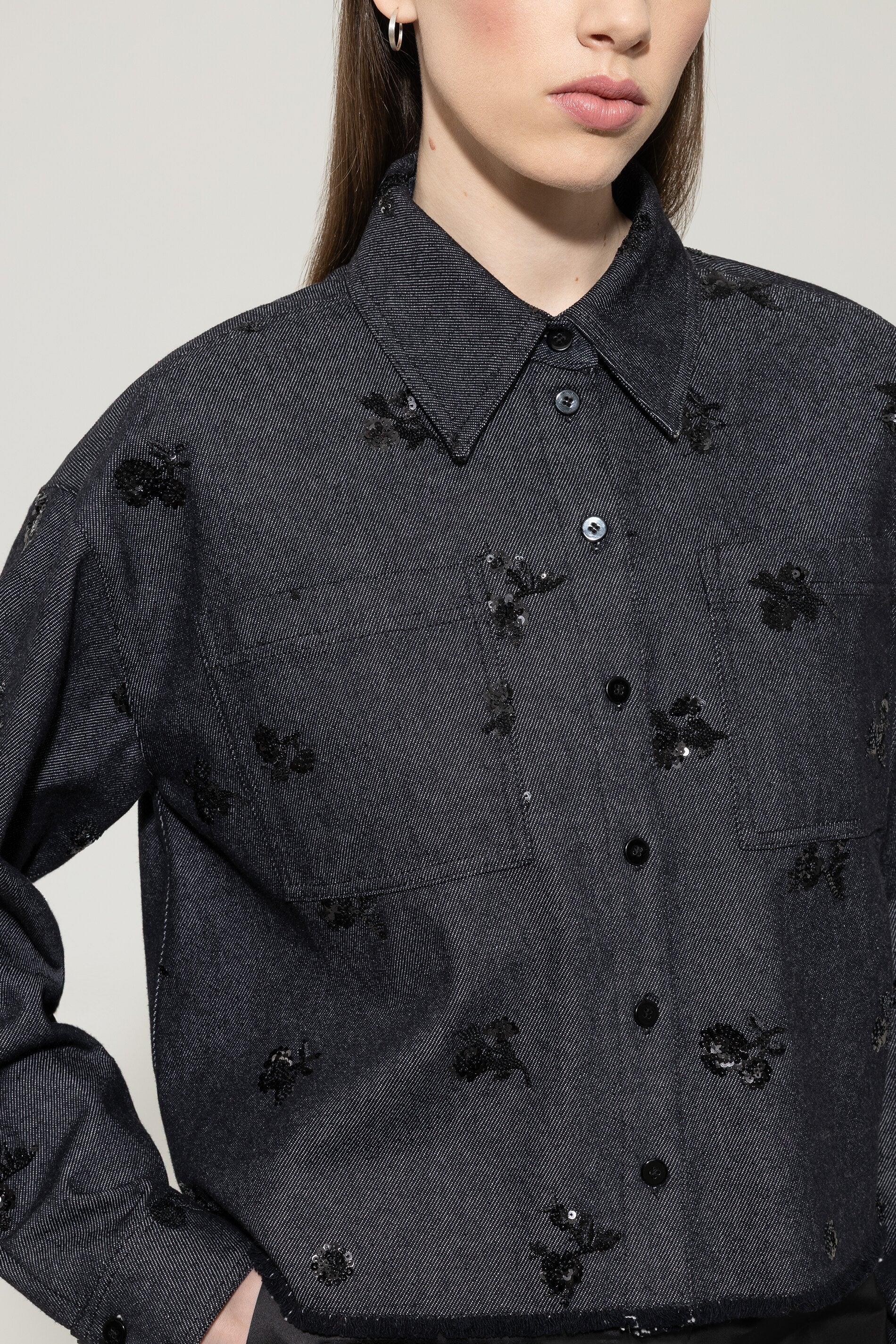 Pailletten-Denim-Hemd