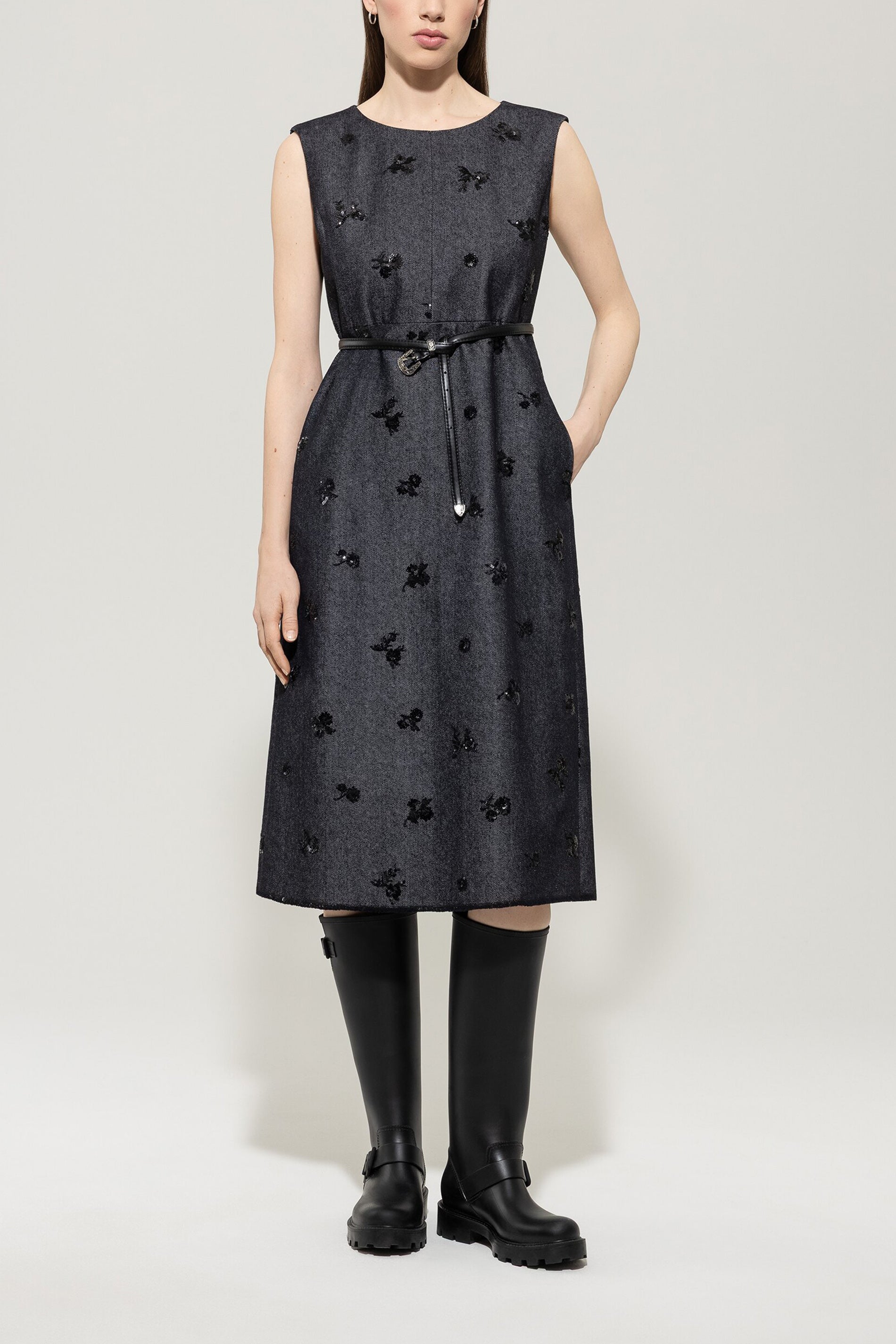 Pailletten-Denim-Kleid