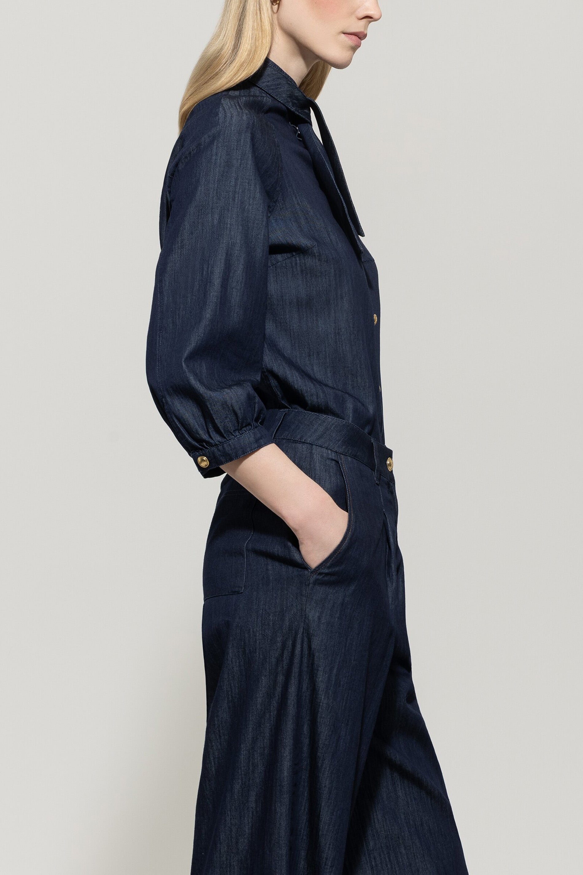 Denim-Bluse mit Schluppe