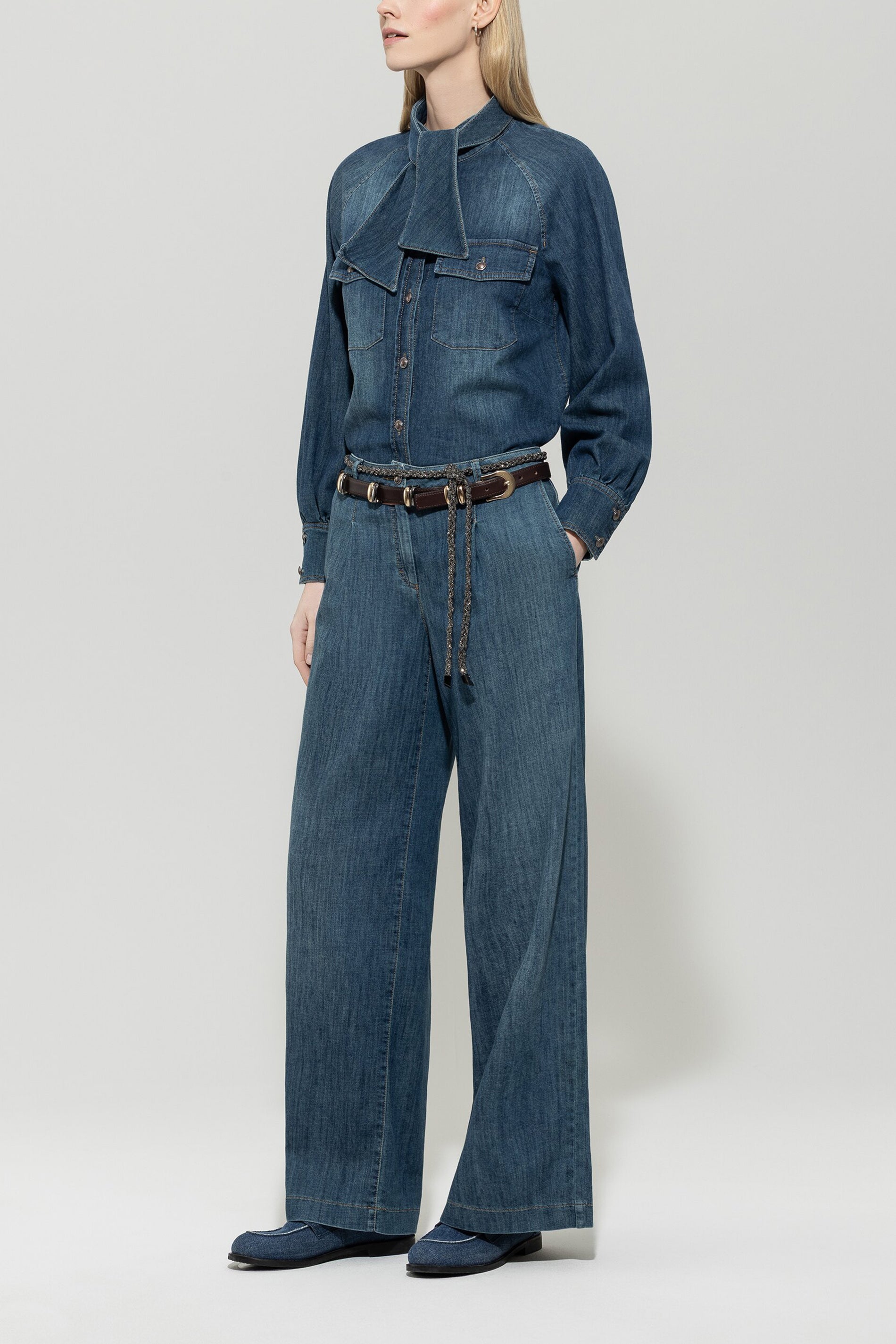 Denim-Bluse mit Schluppe