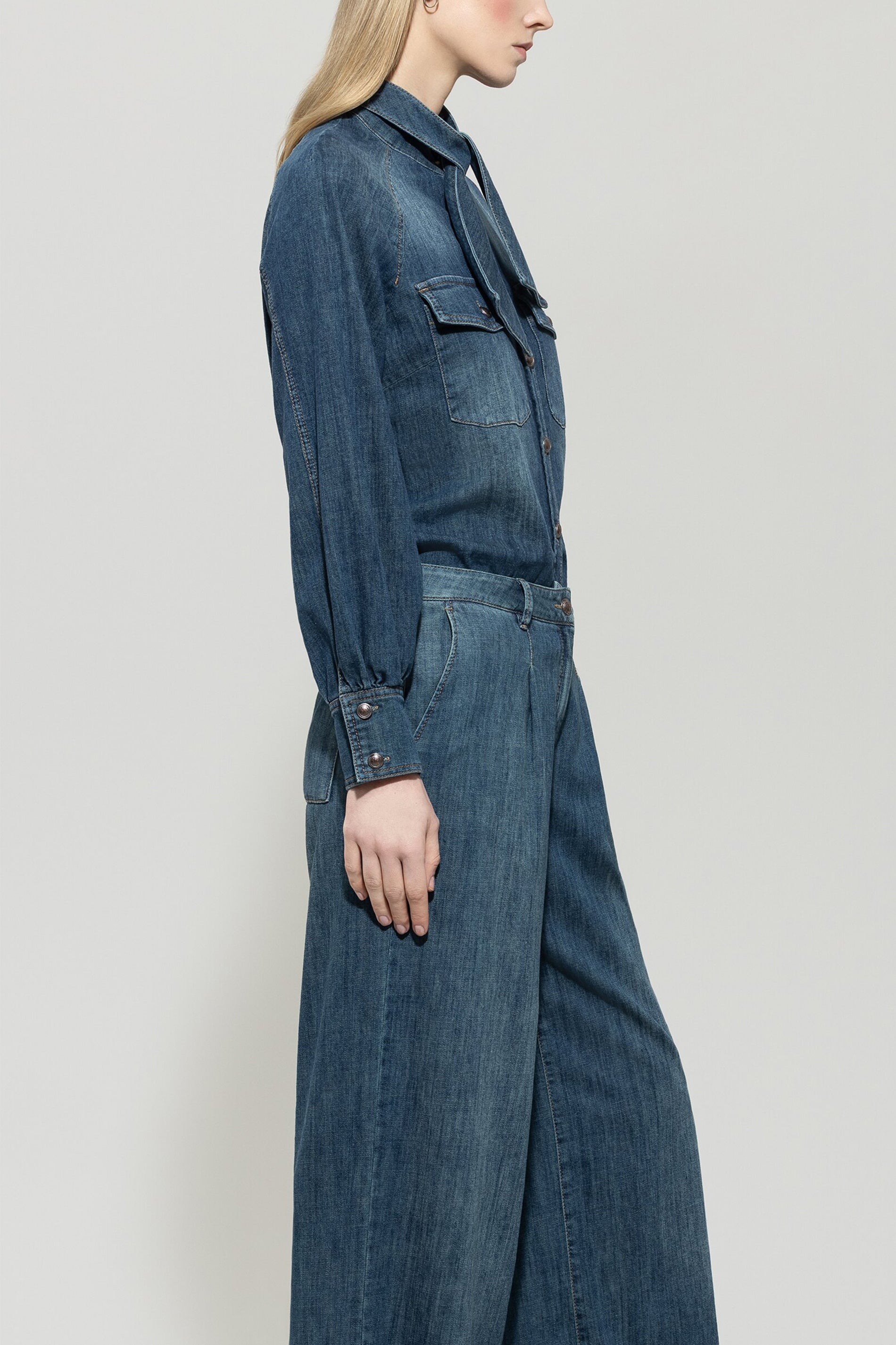 Denim-Bluse mit Schluppe