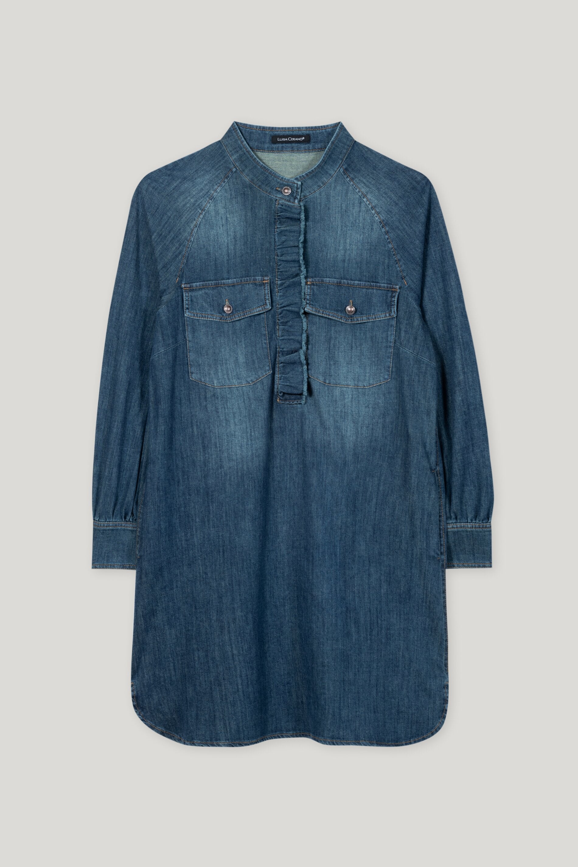 Denim-Kleid mit Rüschendetail