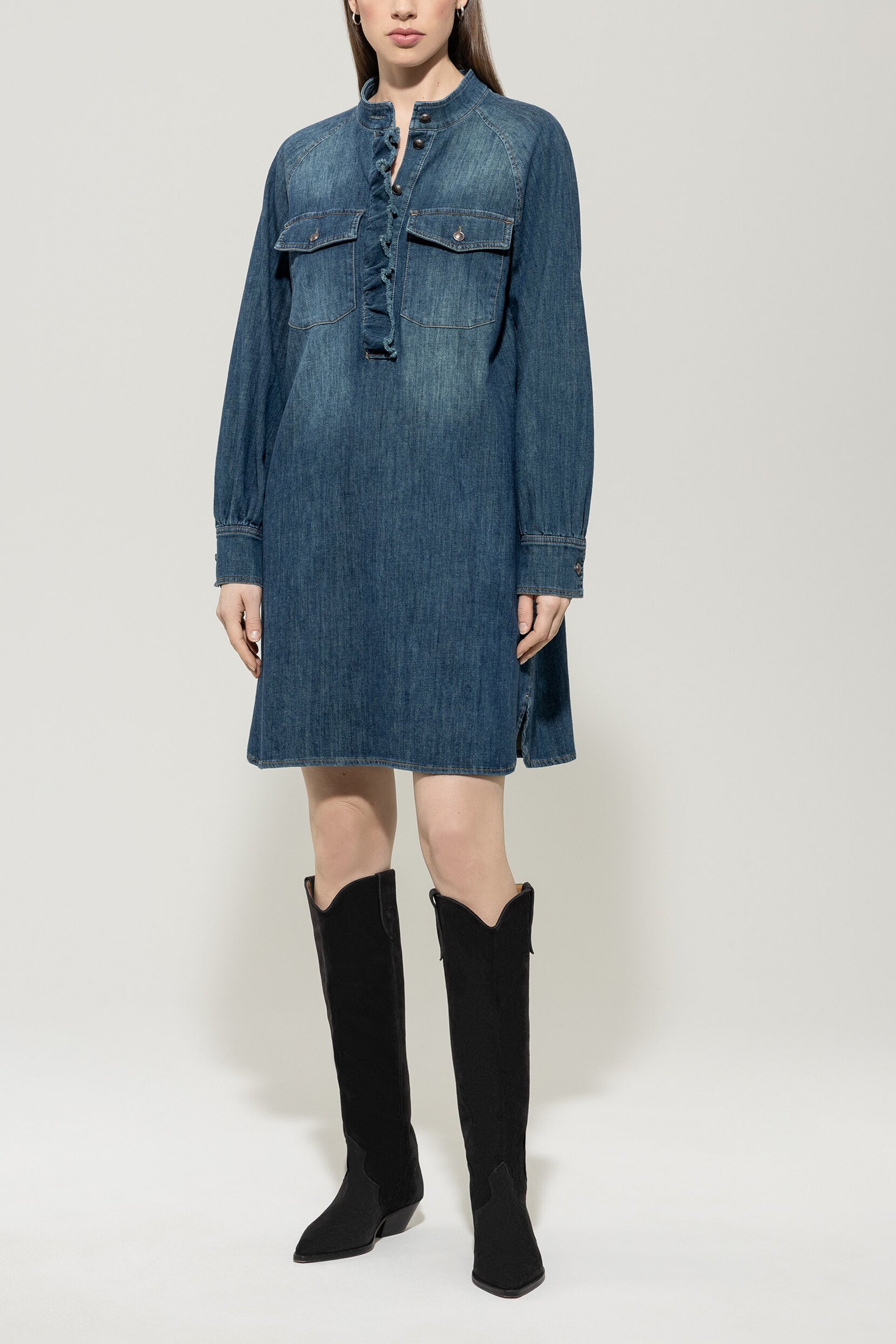 Denim-Kleid mit Rüschendetail