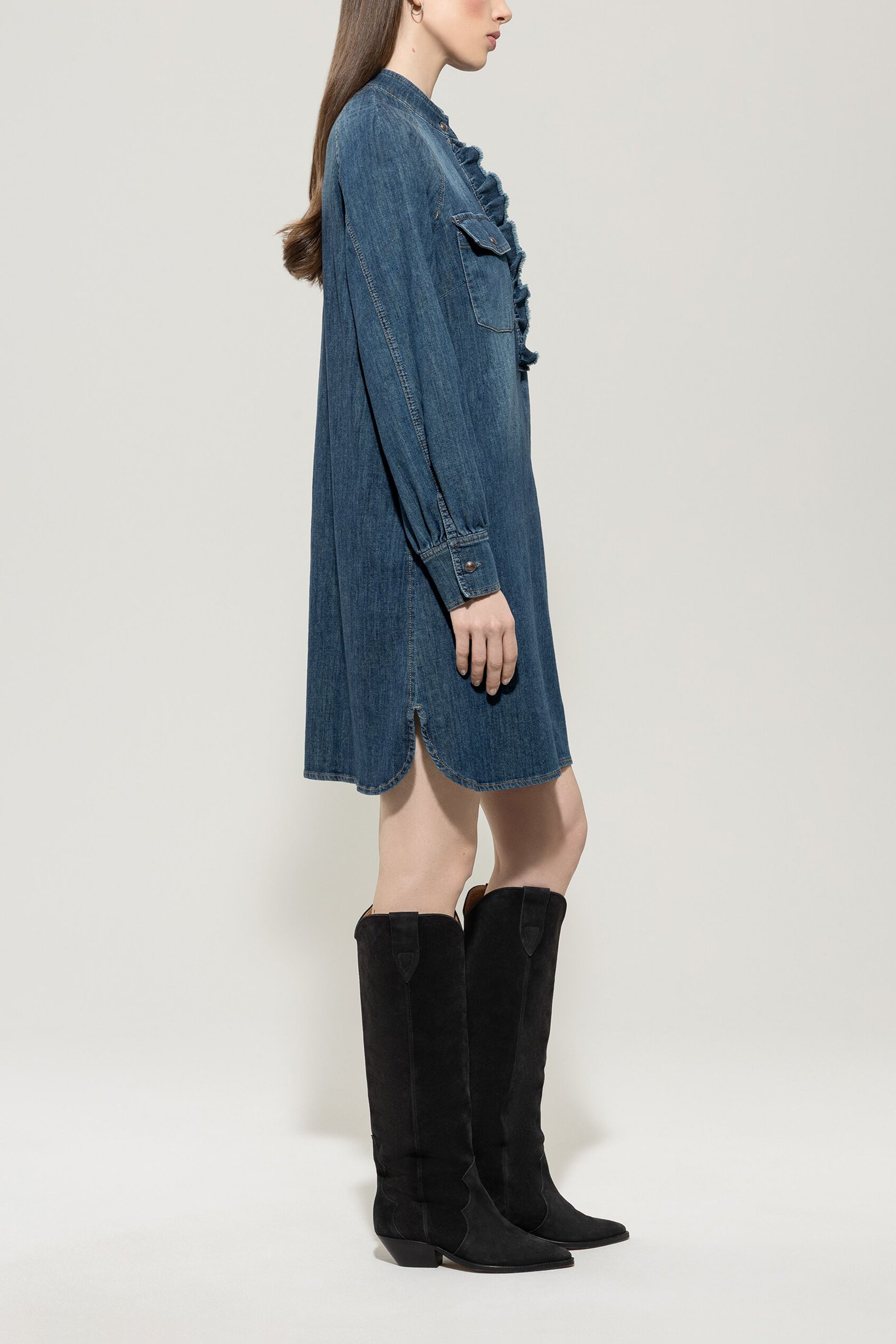 Denim-Kleid mit Rüschendetail