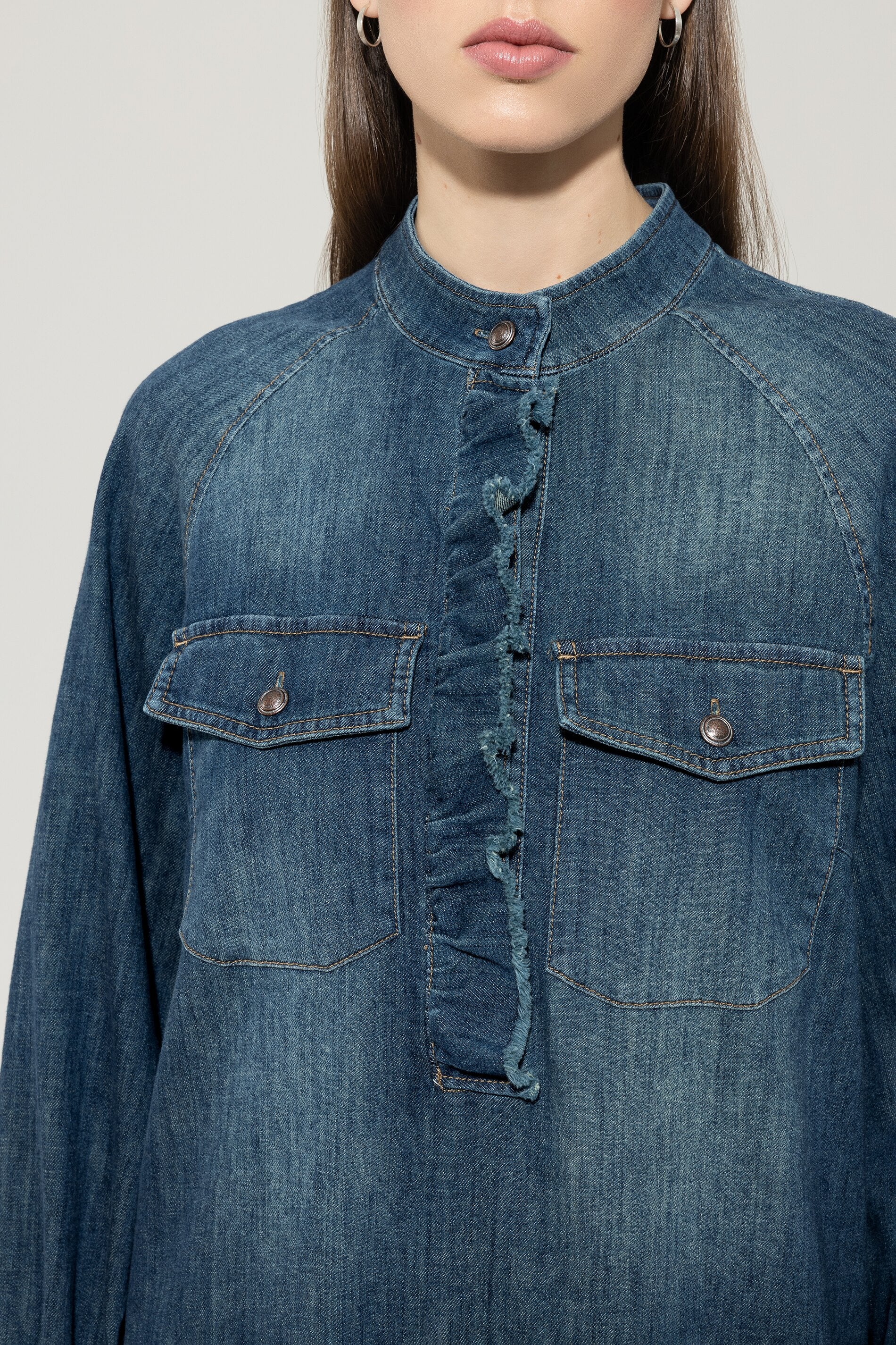 Denim-Kleid mit Rüschendetail
