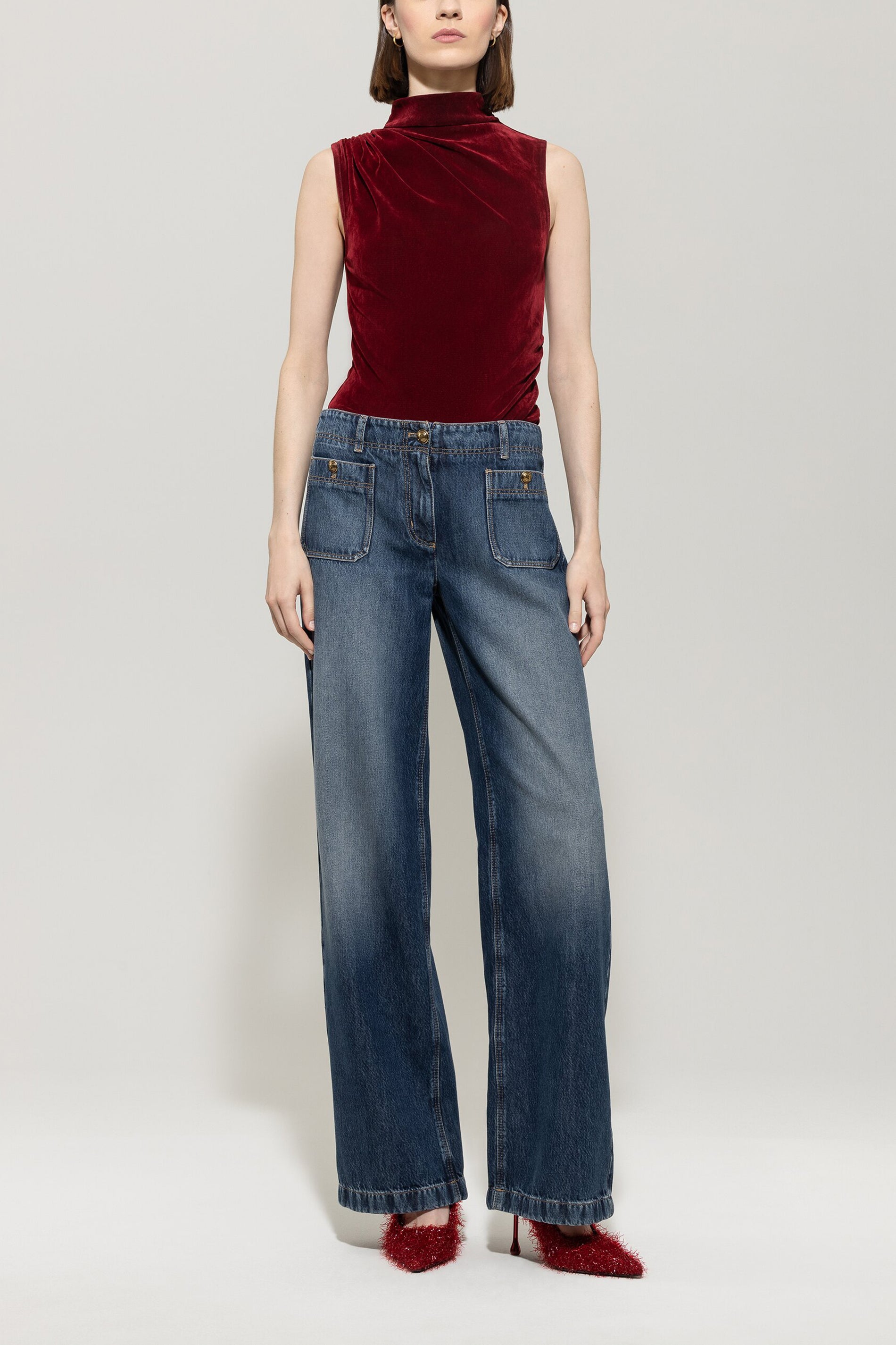 Turtleneck-Samt-Top
