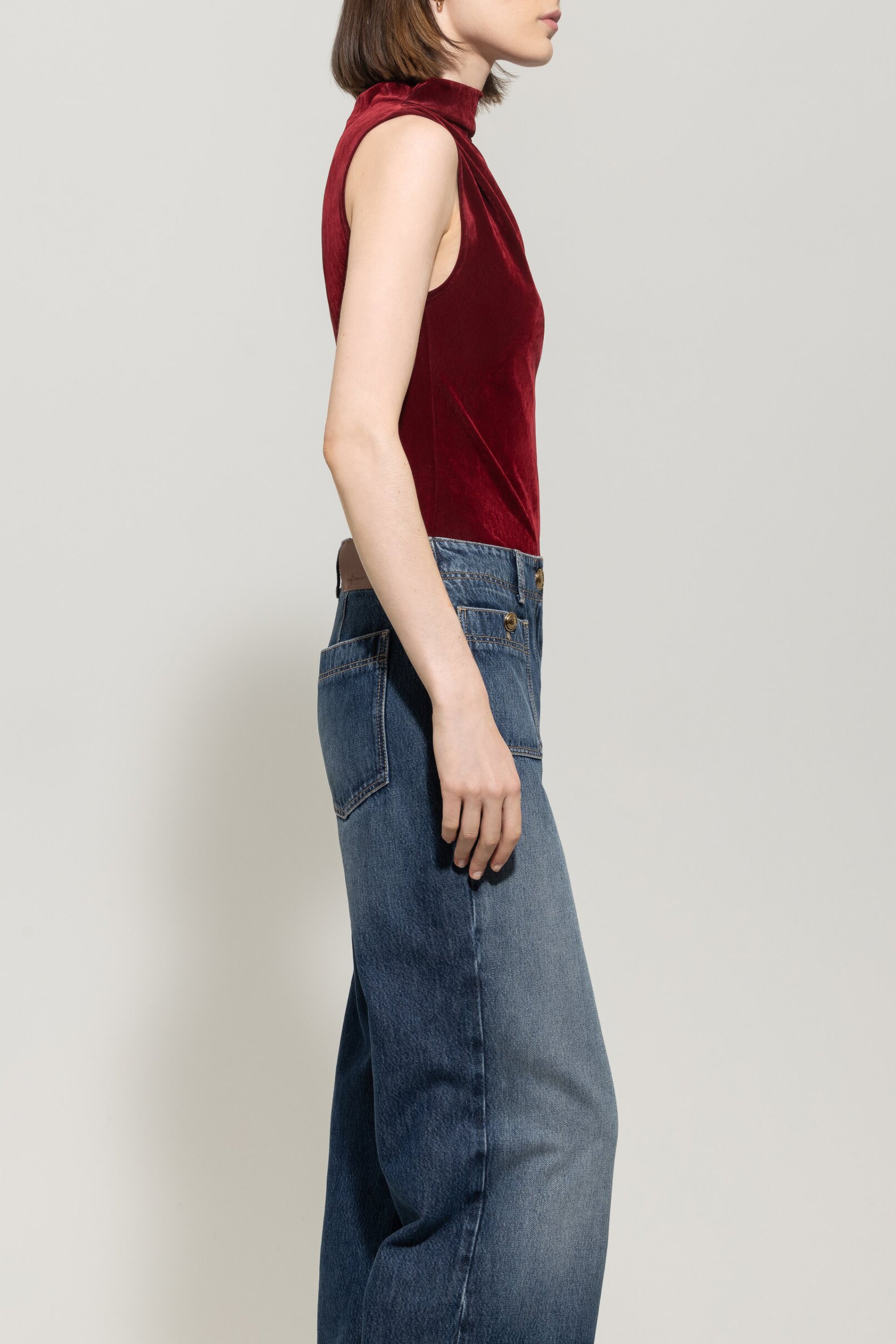 Turtleneck-Samt-Top