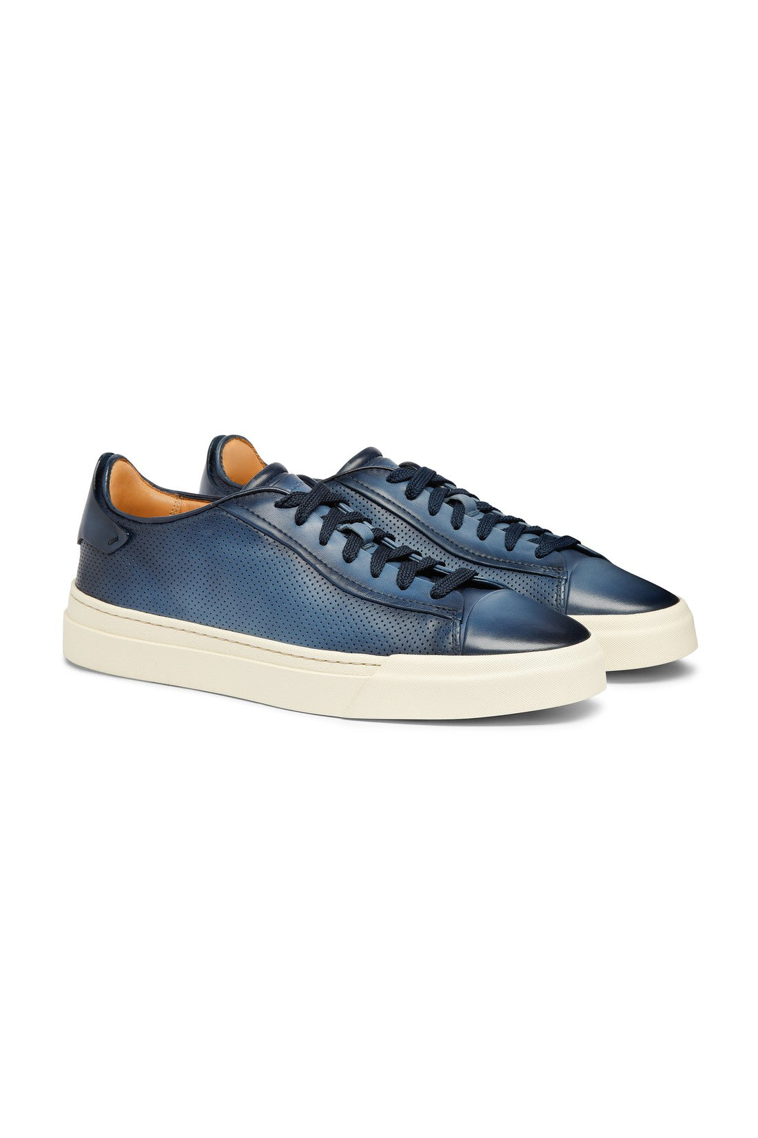 Men's polished blue leather perforated-effect sneaker