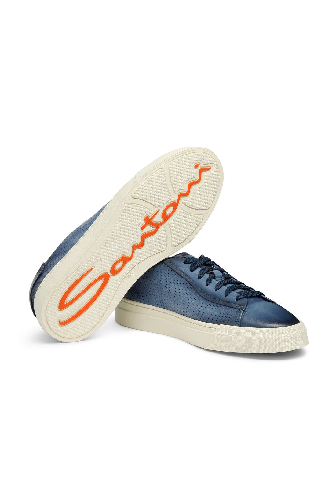 Men's polished blue leather perforated-effect sneaker