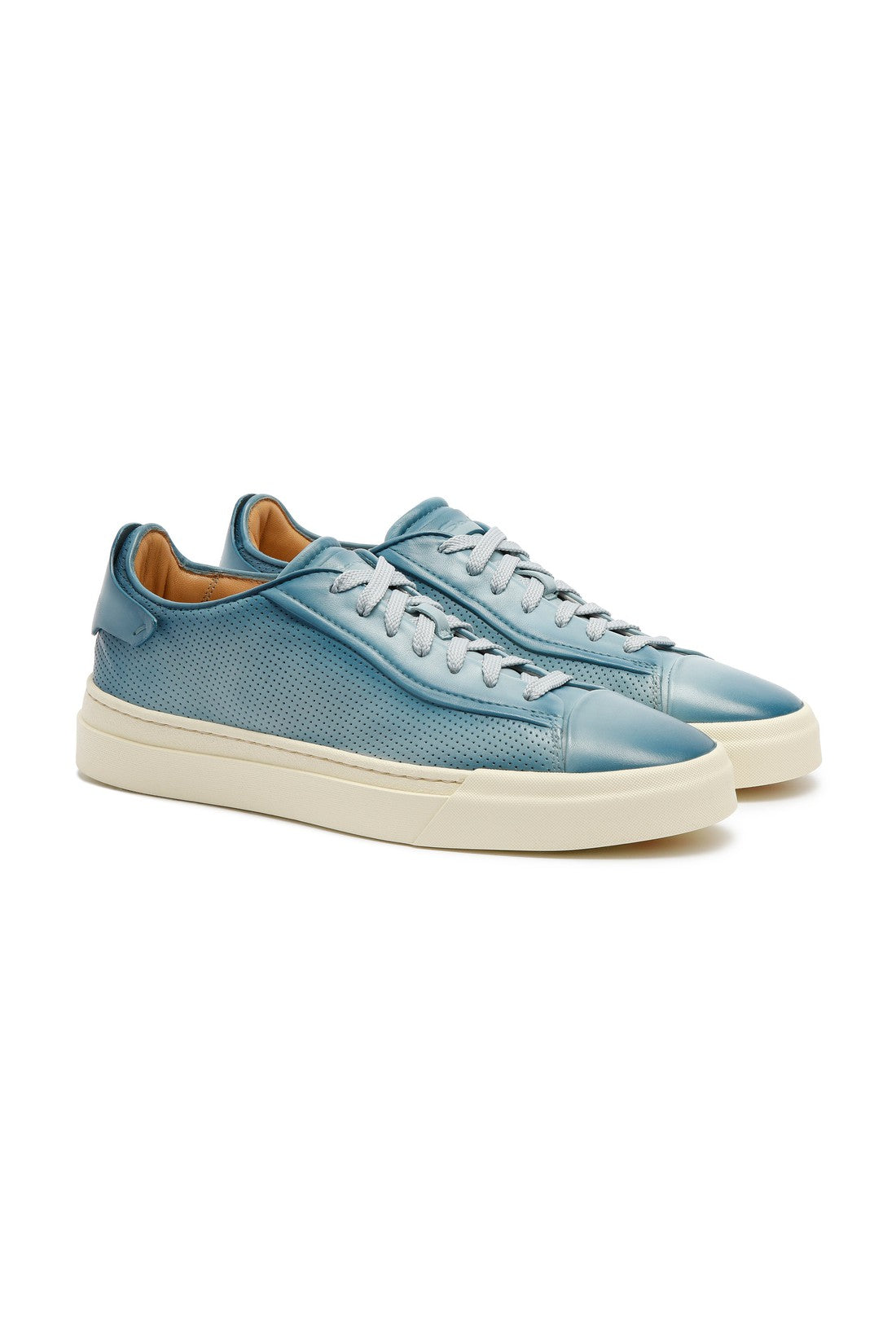 Men's polished light blue leather perforated-effect sneaker