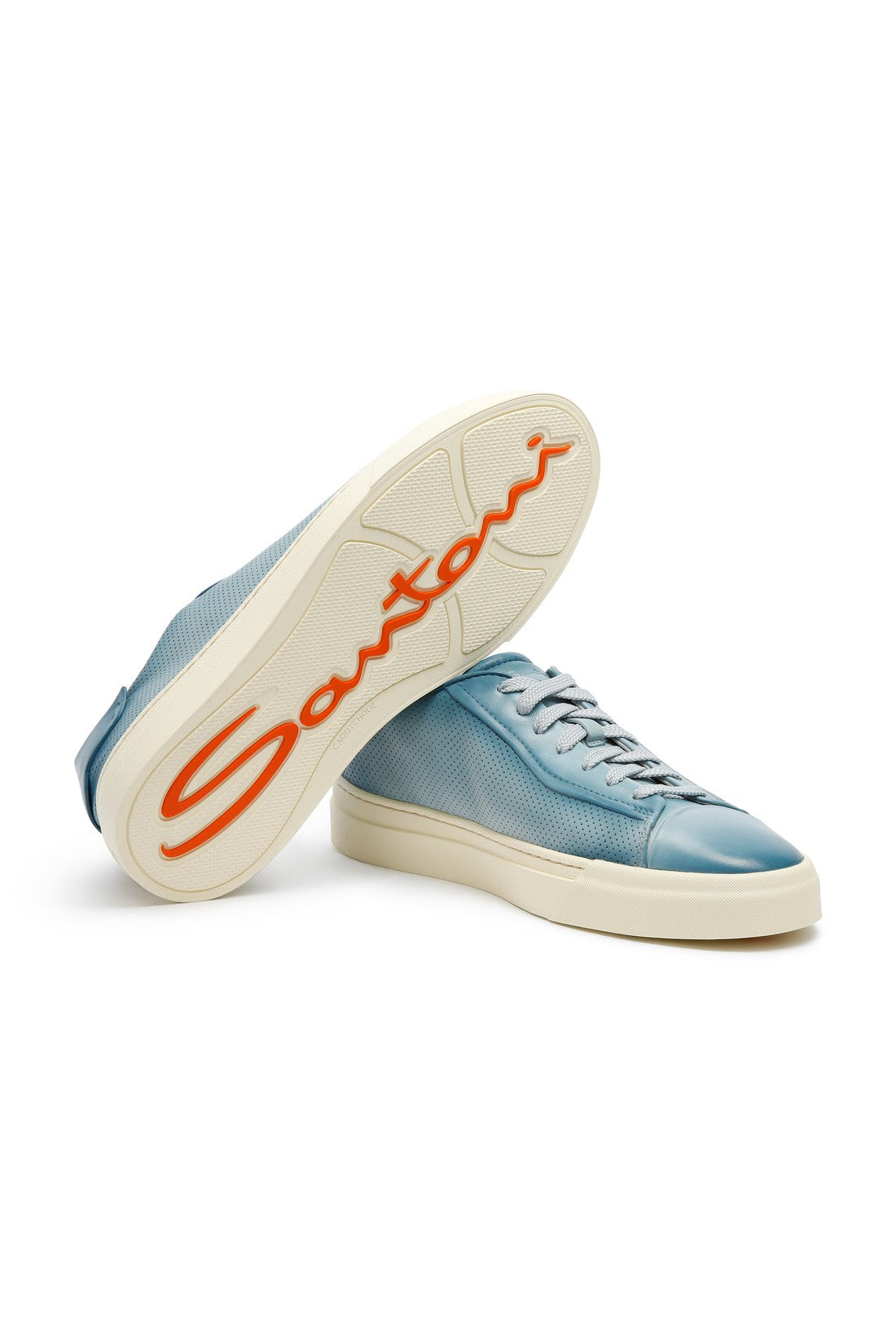 Men's polished light blue leather perforated-effect sneaker