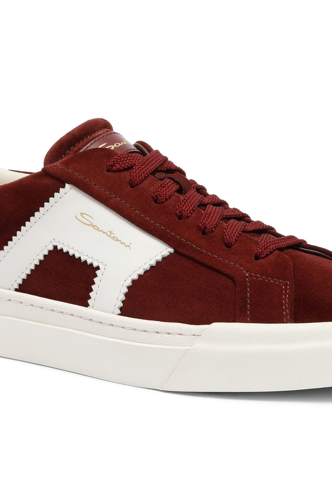 Men’s burgundy and white suede and leather double buckle sneaker