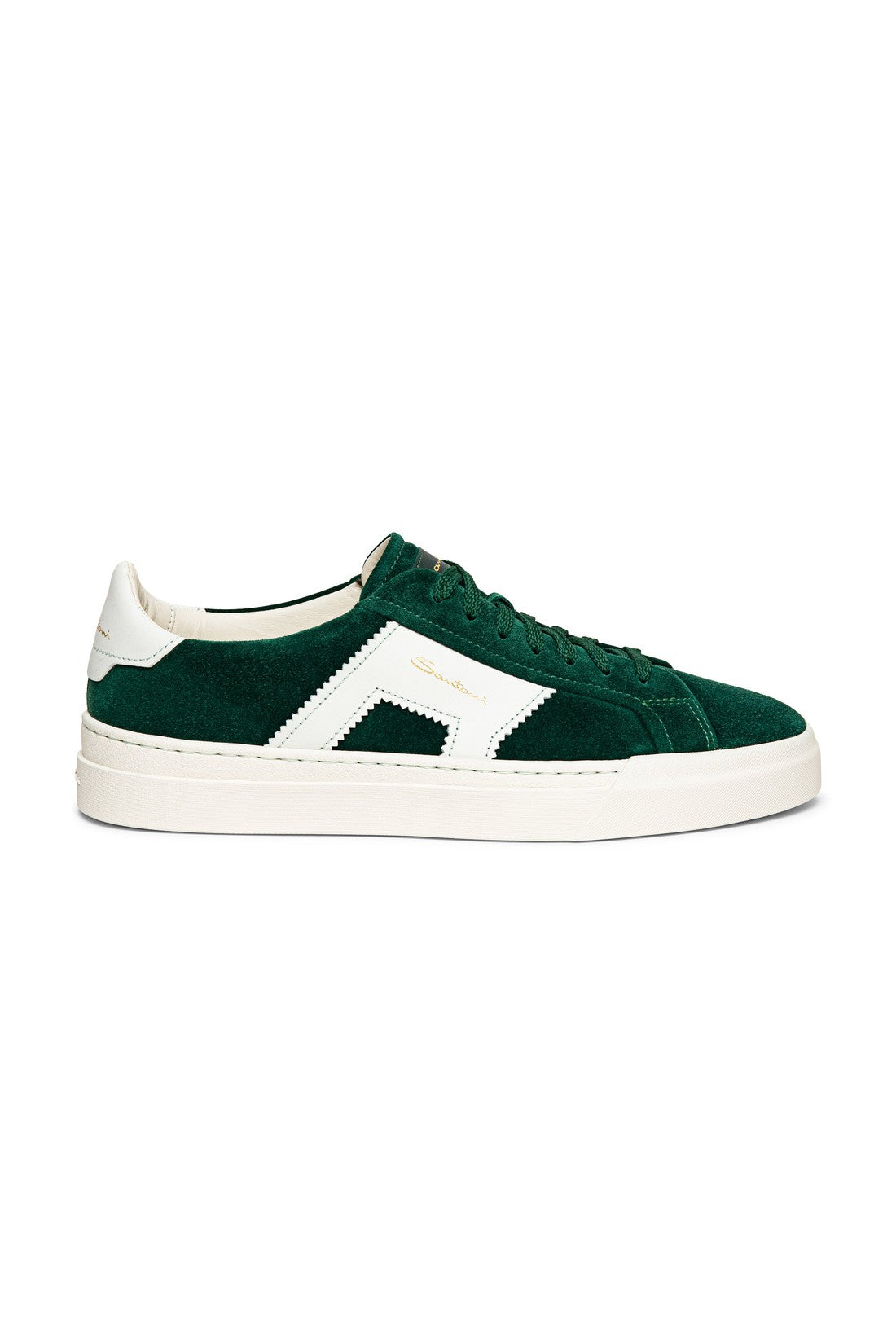 Men’s green and white suede and leather double buckle sneaker