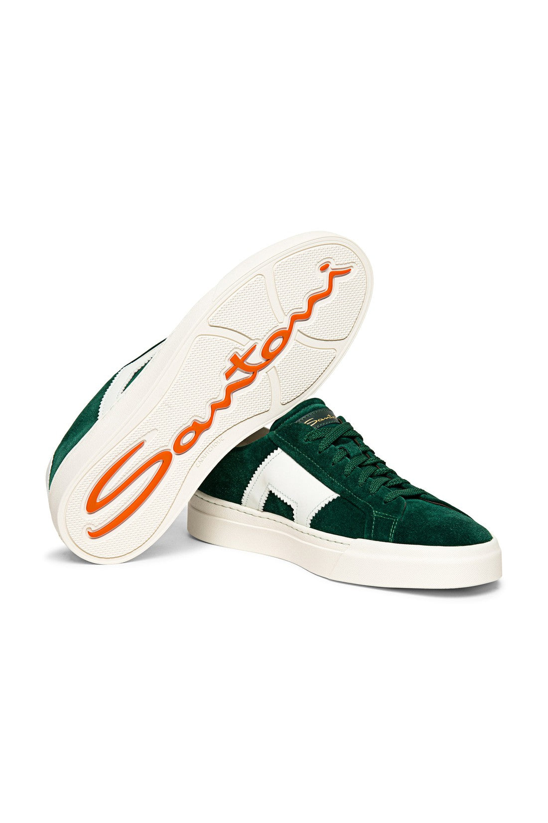 Men’s green and white suede and leather double buckle sneaker