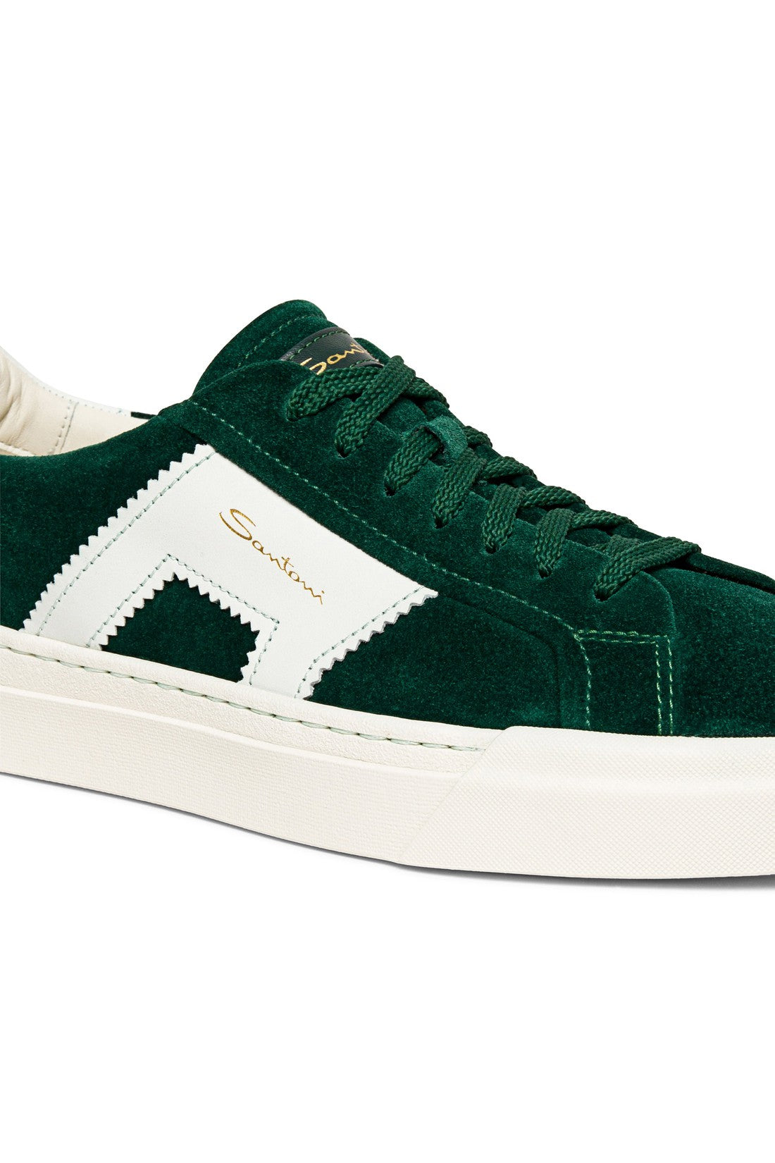 Men’s green and white suede and leather double buckle sneaker