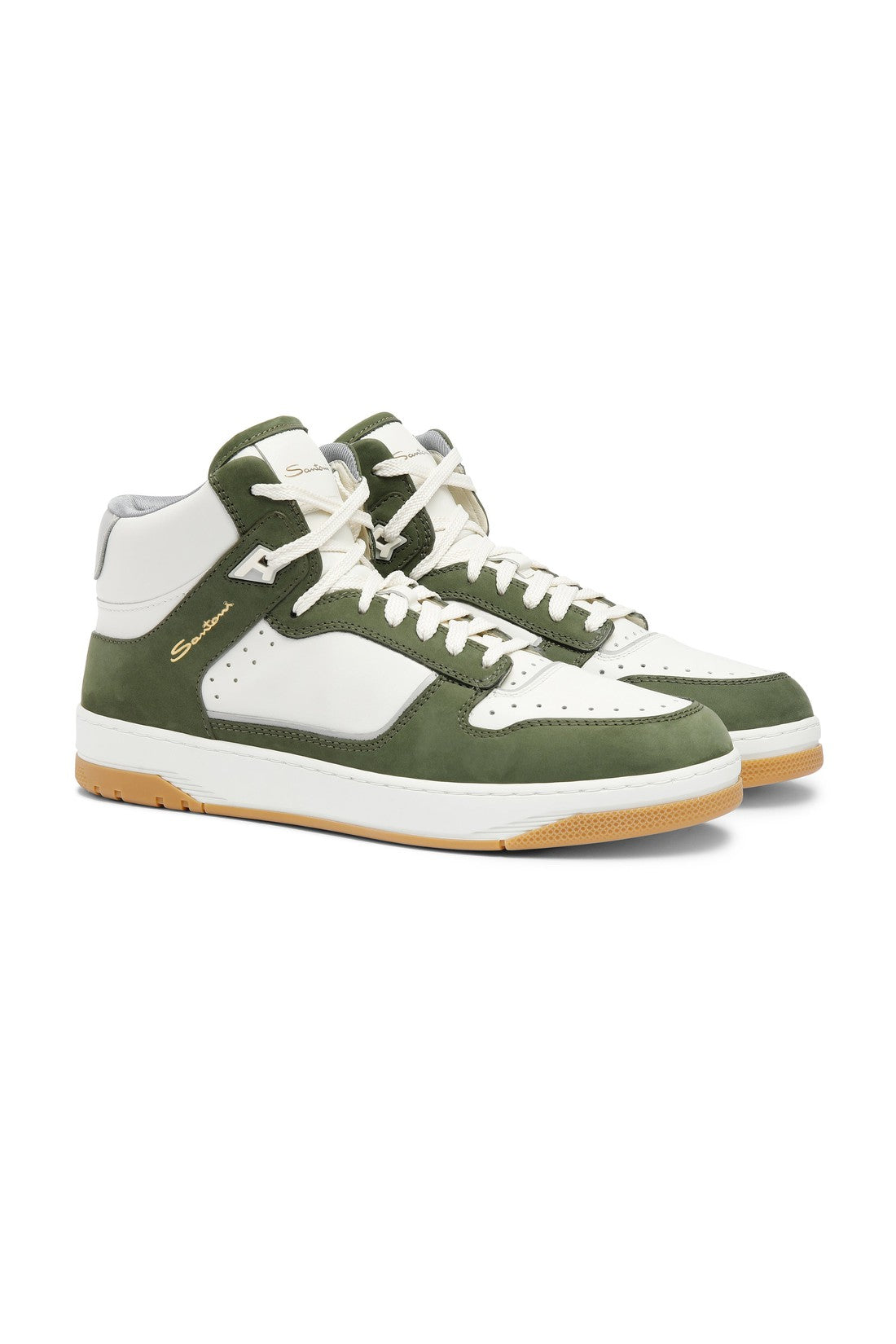 Men’s white and green leather and nubuck Sneak-Air sneaker