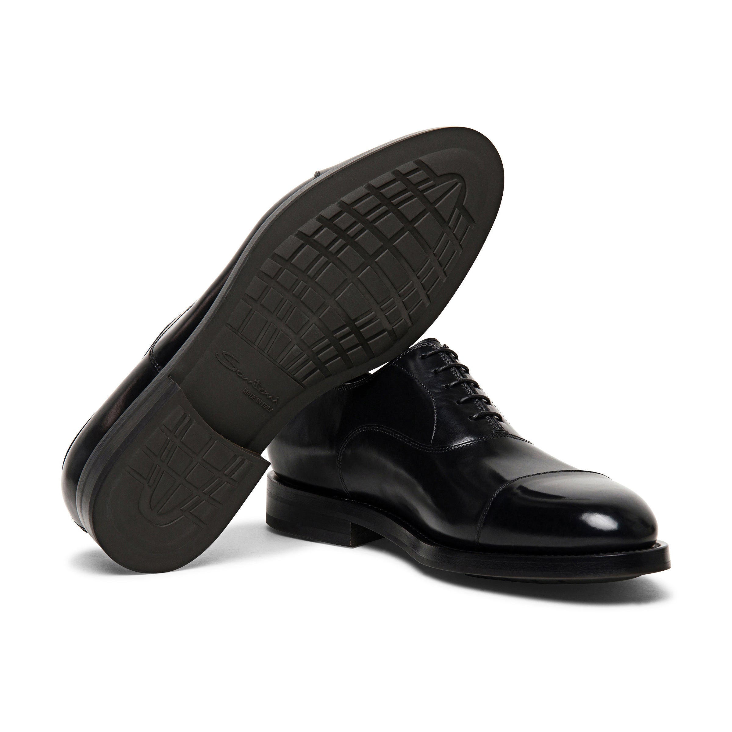 Men's polished black leather Oxford shoe