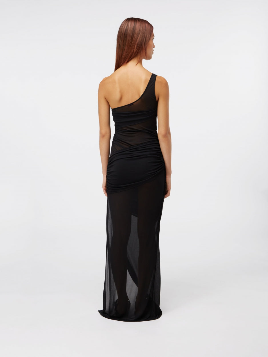 black one shoulder long maxi dress mesh 