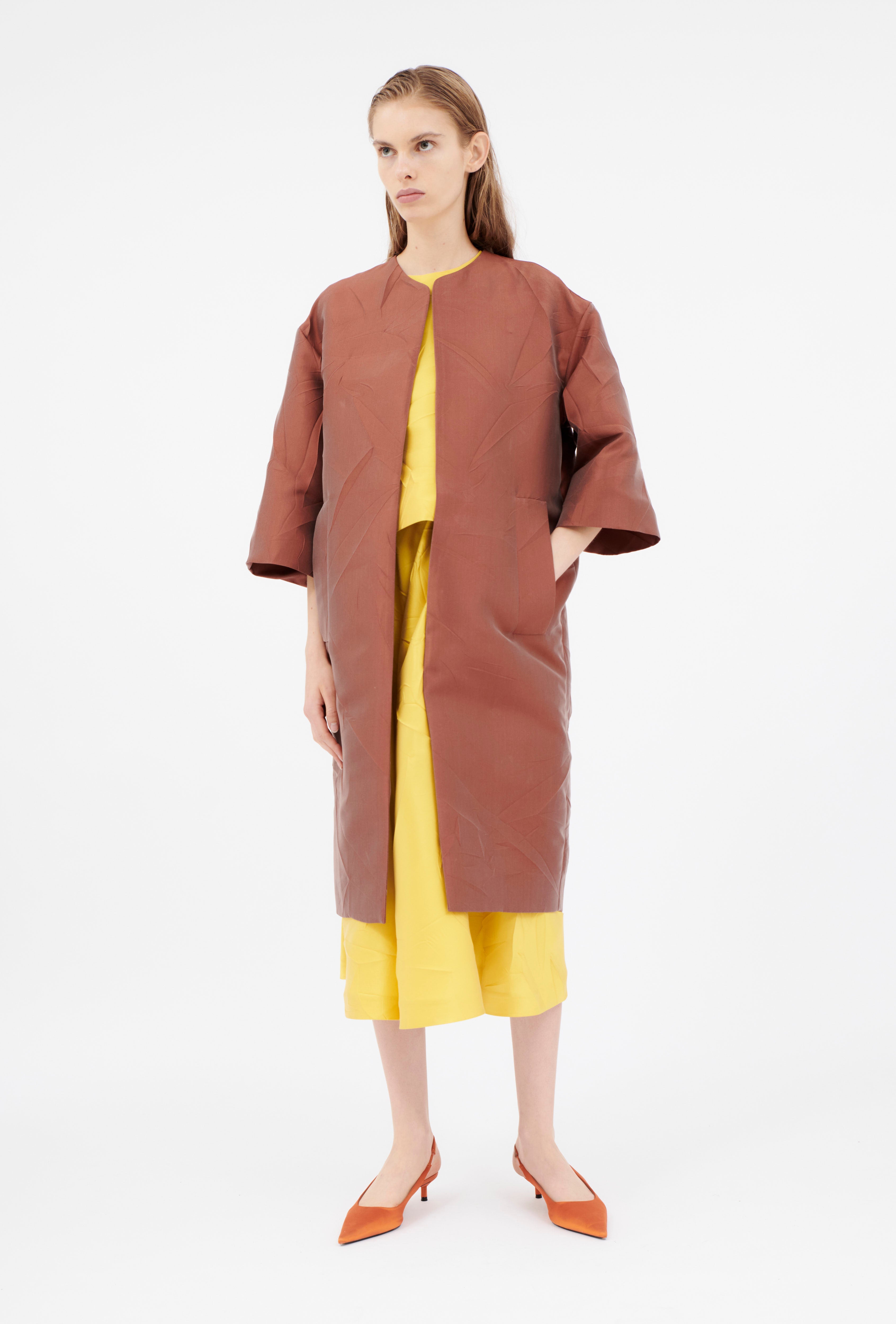 Odeeh-Macro Crinkle Jacquard Mantel, Henna-Jacken & Mäntel-Black-Deal-Outlet-by-ARCHIVIST