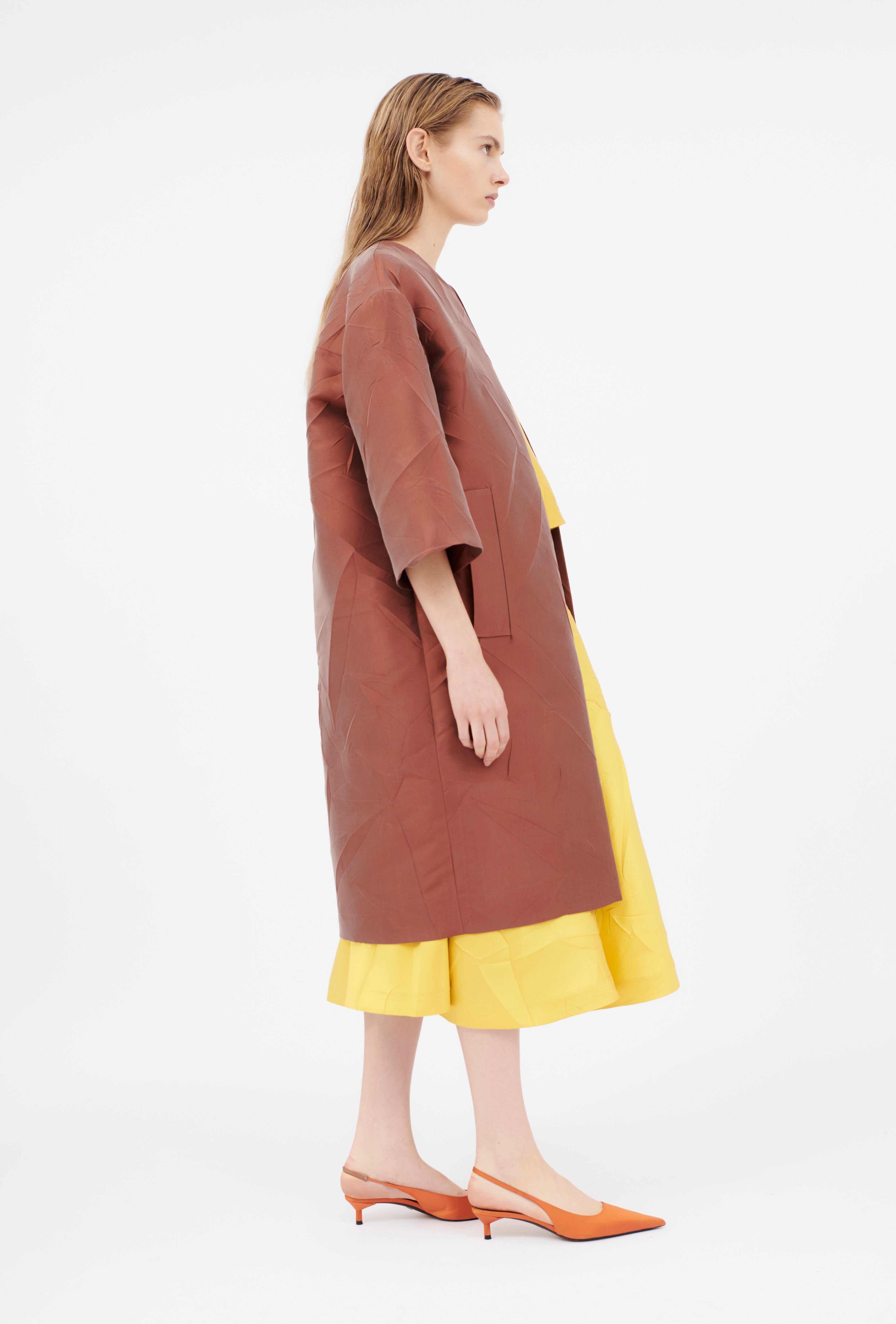 Odeeh-Macro Crinkle Jacquard Mantel, Henna-Jacken & Mäntel-Black-Deal-Outlet-by-ARCHIVIST