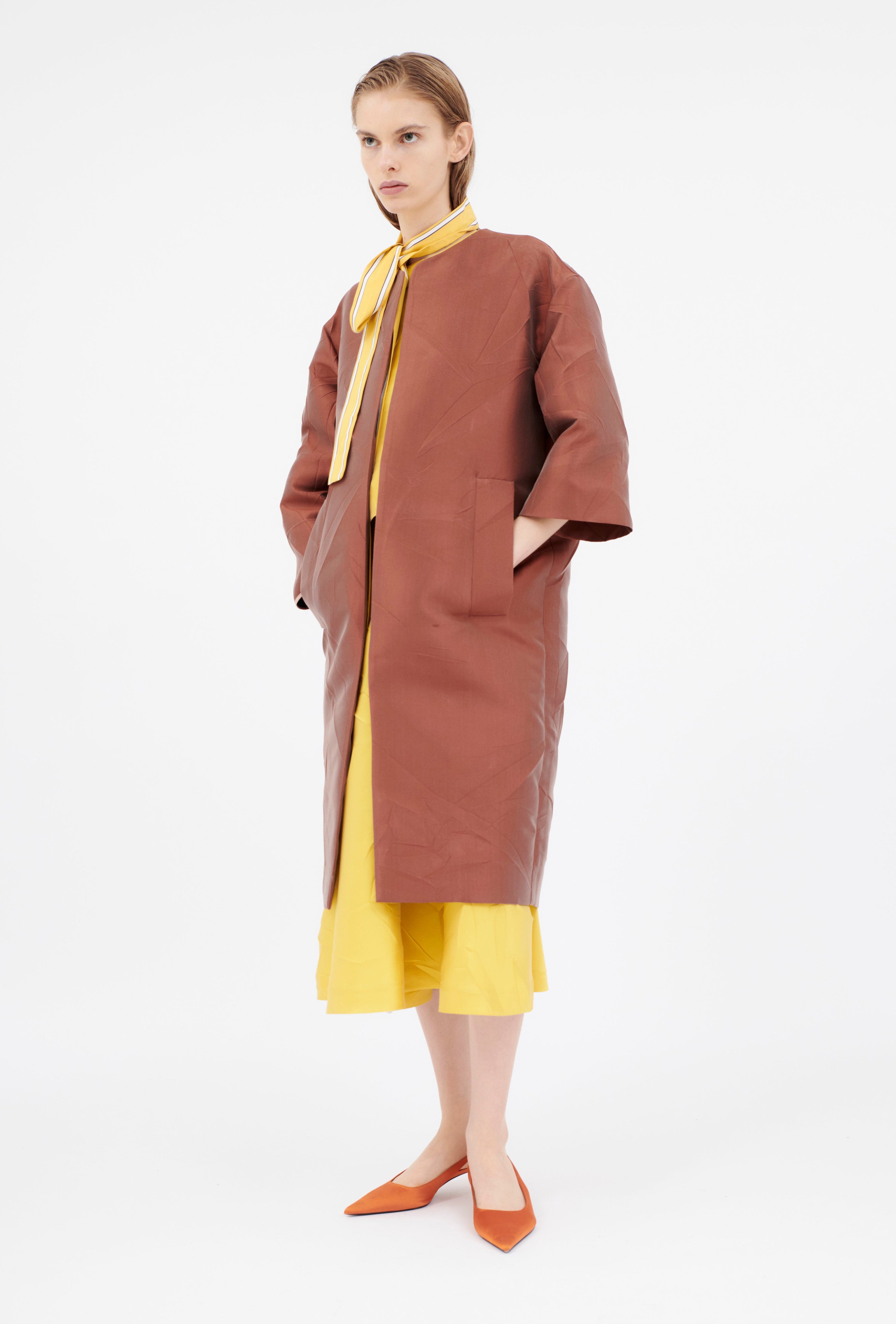 Odeeh-Macro Crinkle Jacquard Mantel, Henna-Jacken & Mäntel-Black-Deal-Outlet-by-ARCHIVIST