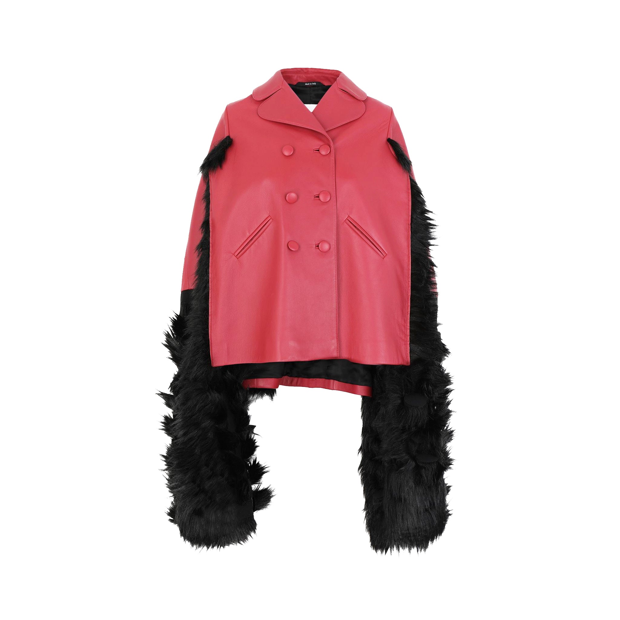 Maison Margiela-OUTLET-SALE-Maison Margiela Faux Fur Trimmed Leather Cape Jacket-ARCHIVIST