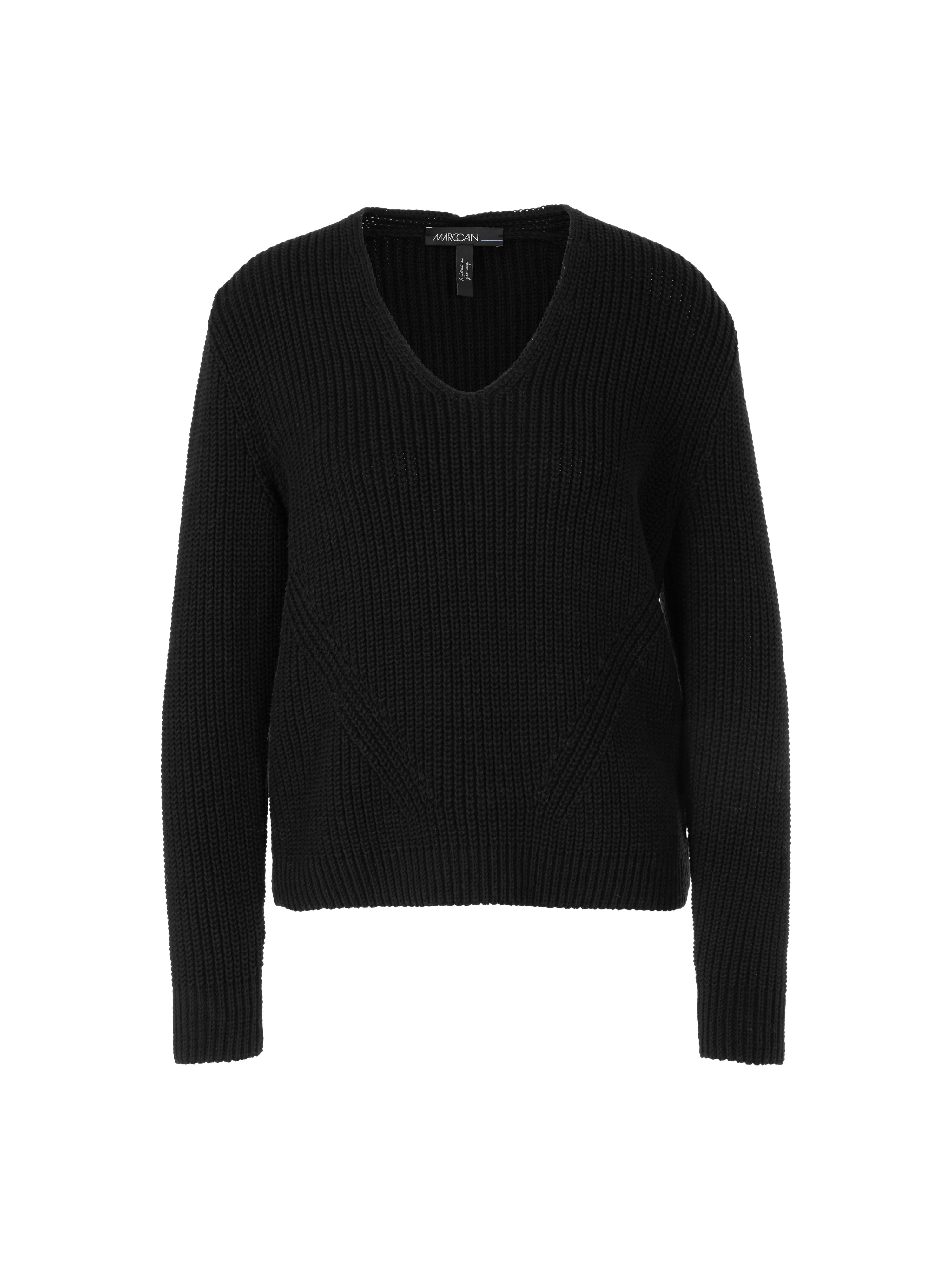 Marc Cain-V-Neck-Pullover Knitted in Germany-Strick & Pullover-Black-Deal-Outlet-by-ARCHIVIST