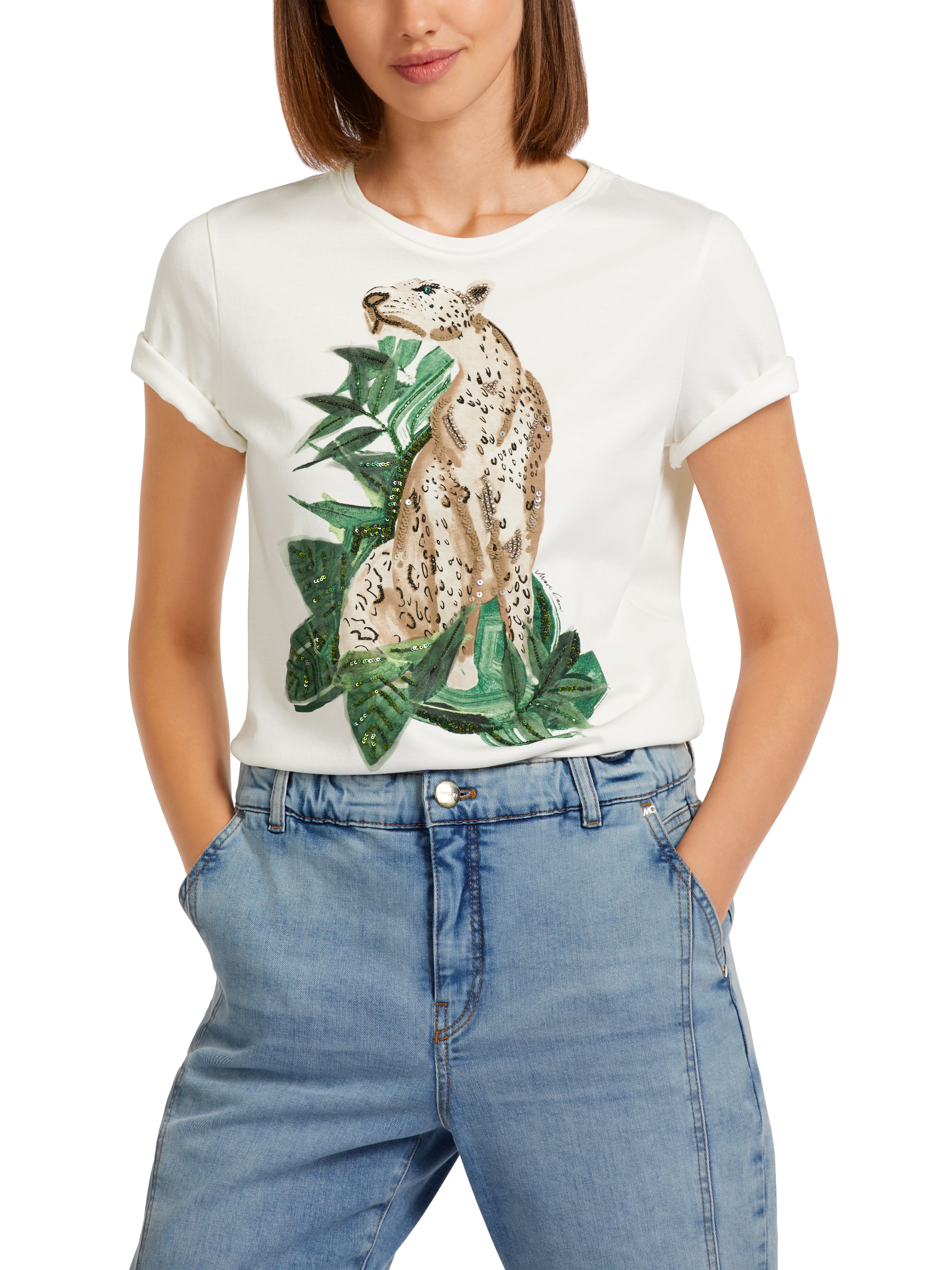 Marc Cain-T-Shirt mit Leo-Print und Strassdetails-ARCHIVIST