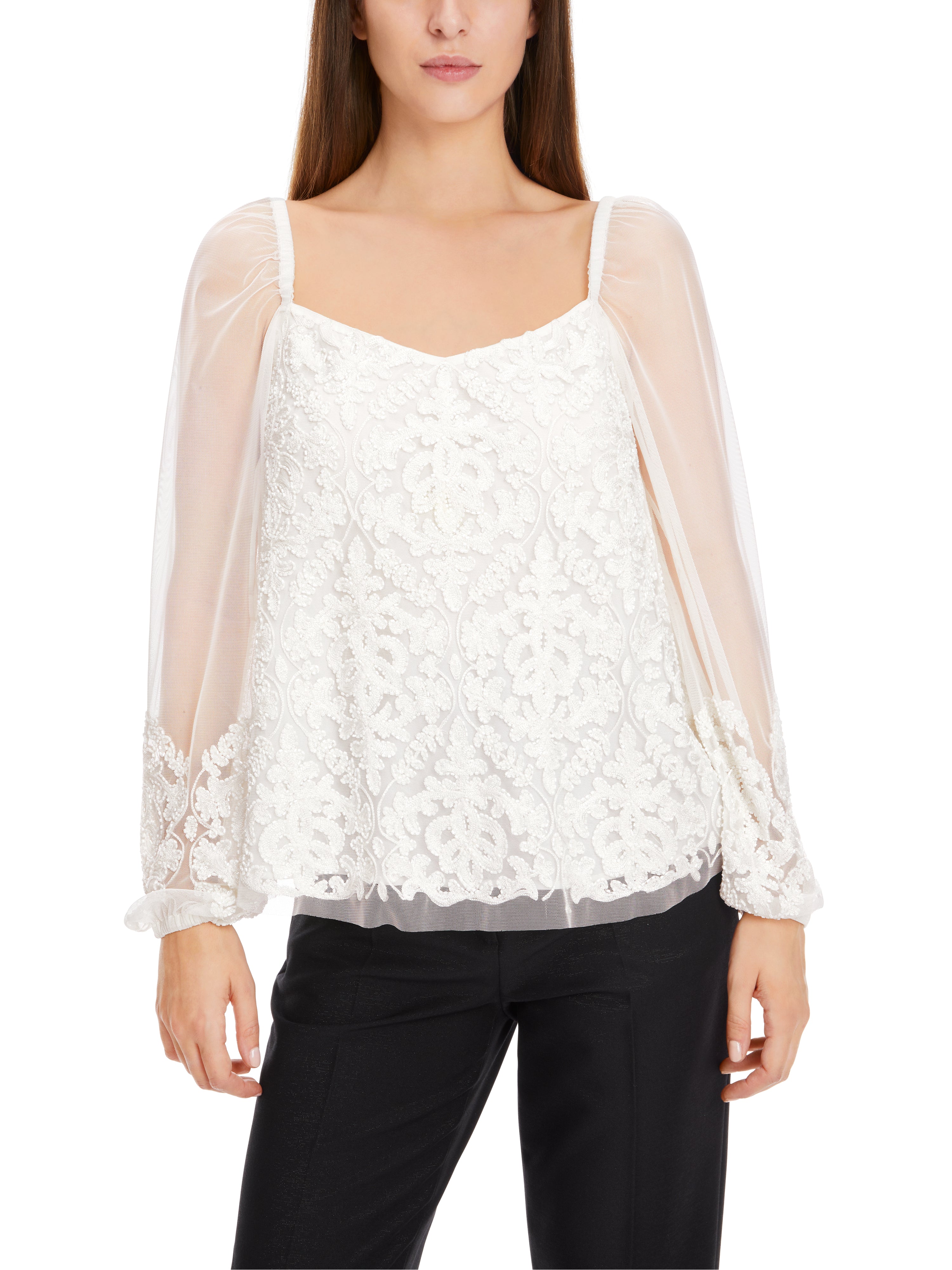 Marc Cain-Spitzen-Bluse mit Perlen-Stickerei-Hemden & Blusen-Black-Deal-Outlet-by-ARCHIVIST