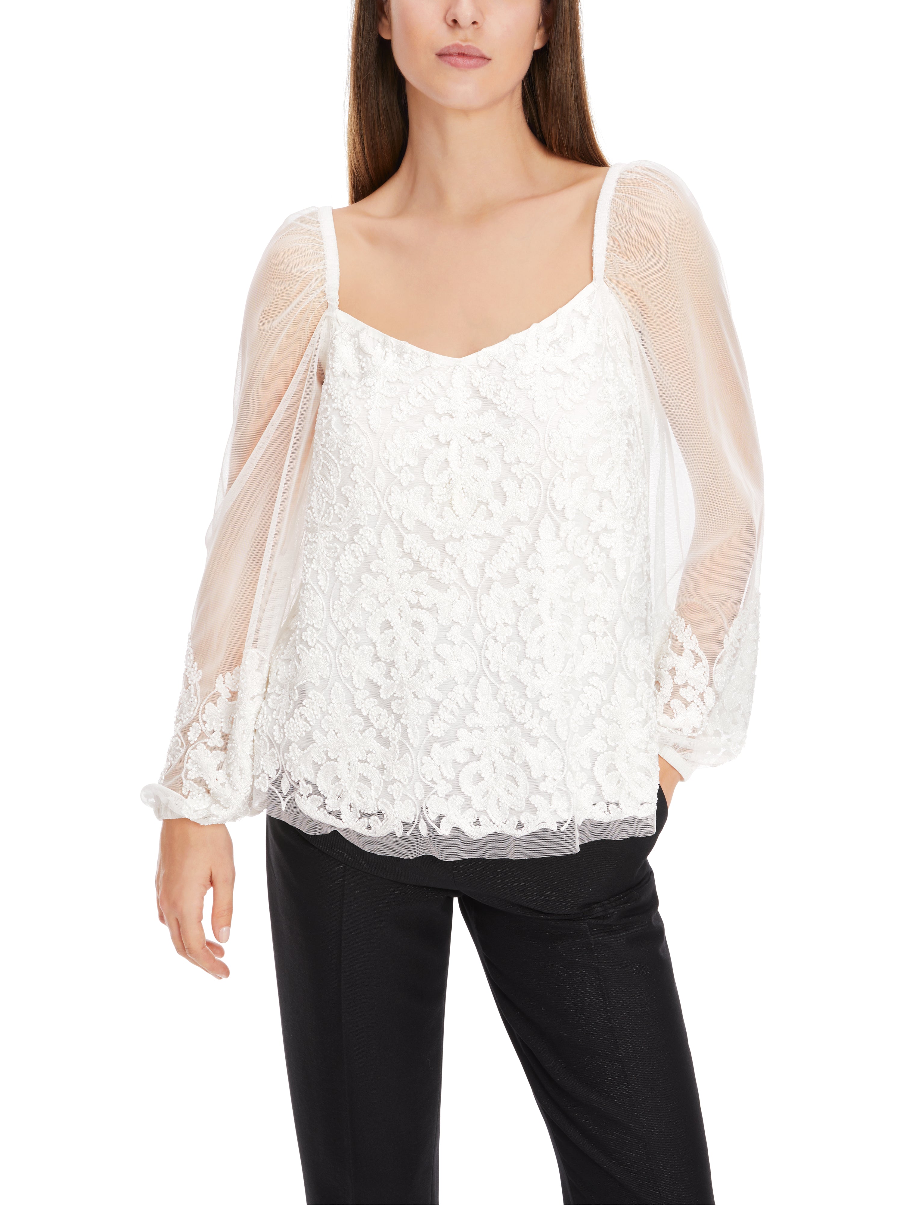 Marc Cain-Spitzen-Bluse mit Perlen-Stickerei-Hemden & Blusen-Black-Deal-Outlet-by-ARCHIVIST