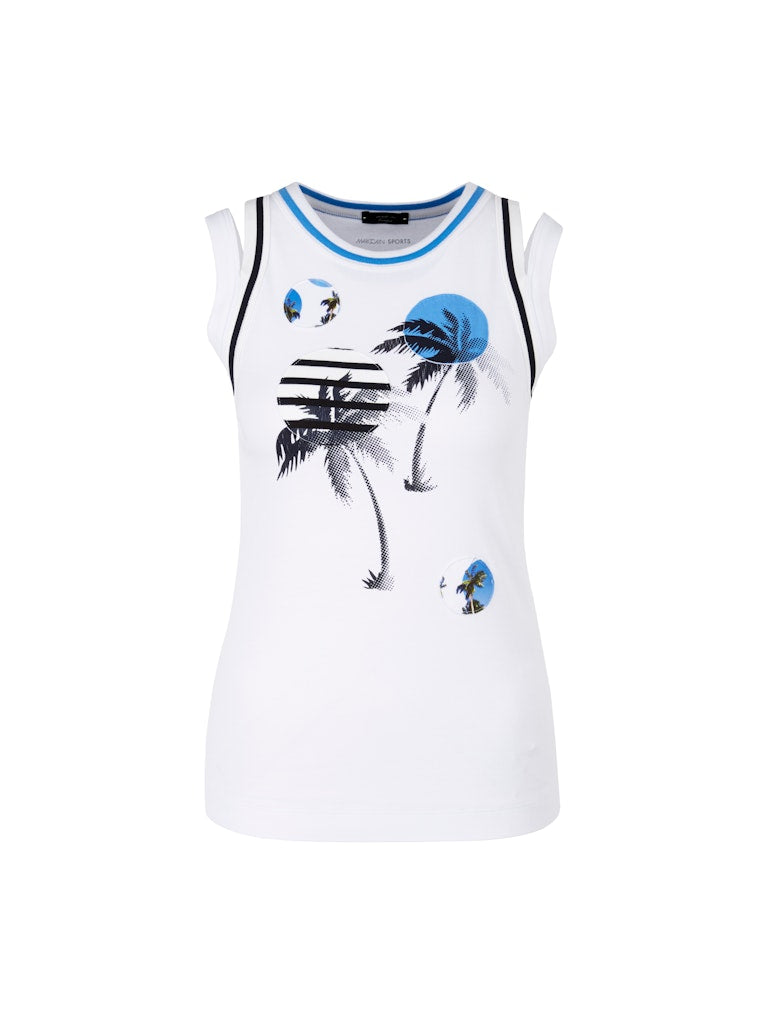 Top with palm tree appliqué