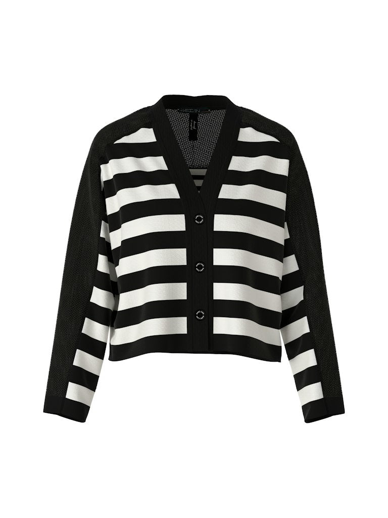 Marc Cain-Gestreifter Cardigan "Rethink Together"-Strick & Pullover-Black-Deal-Outlet-by-ARCHIVIST