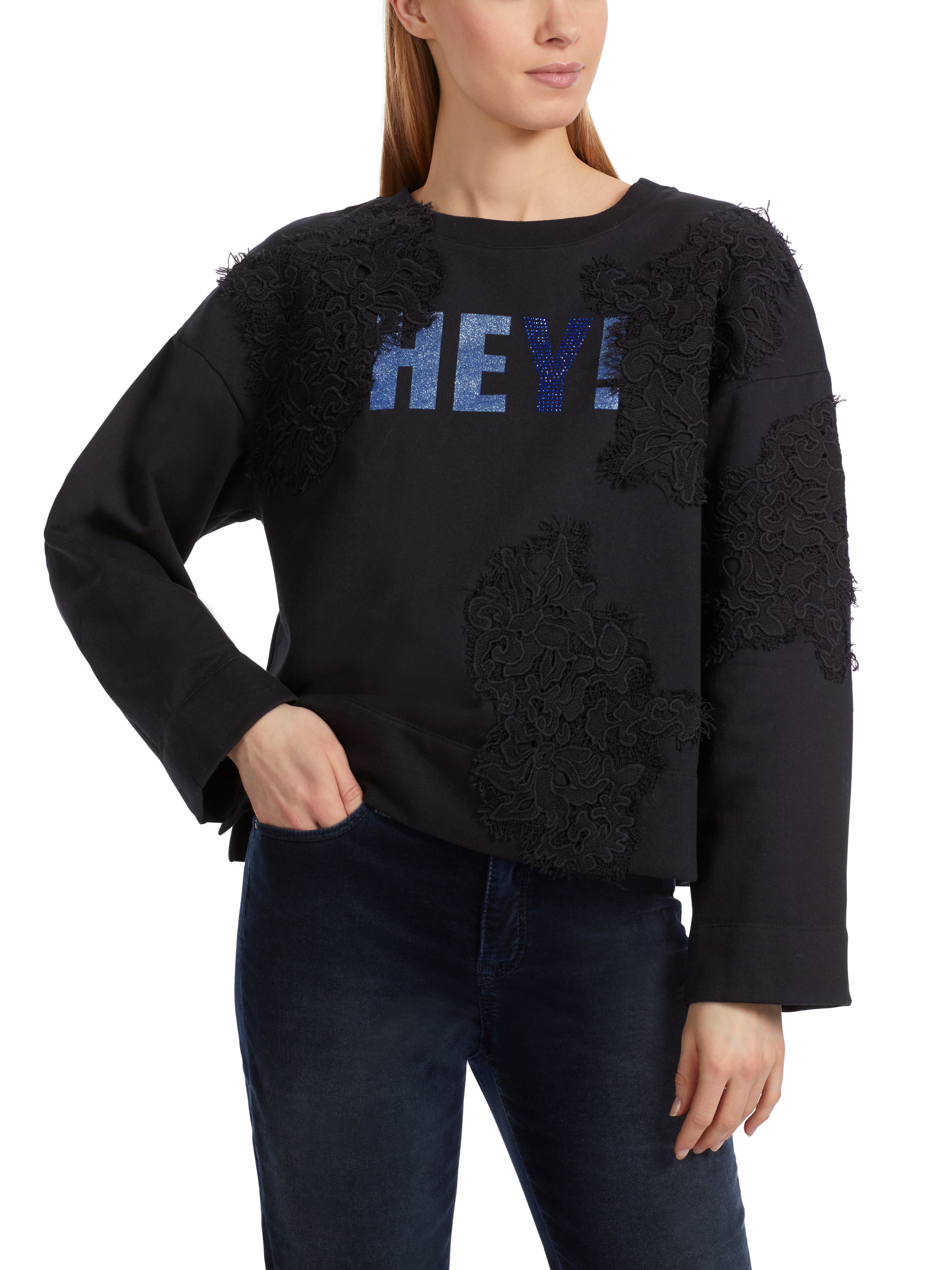 Sweatshirt mit Glitzer und Spitze