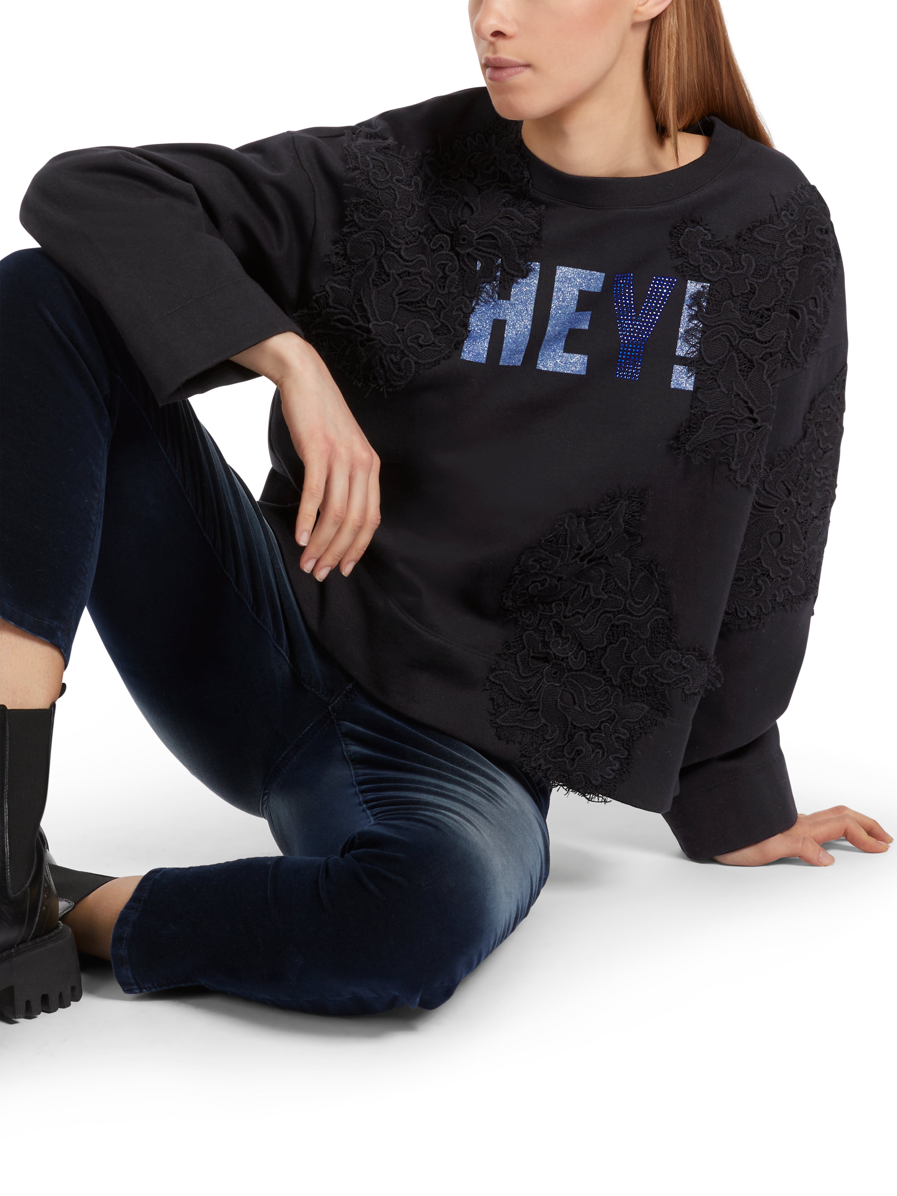 Sweatshirt mit Glitzer und Spitze